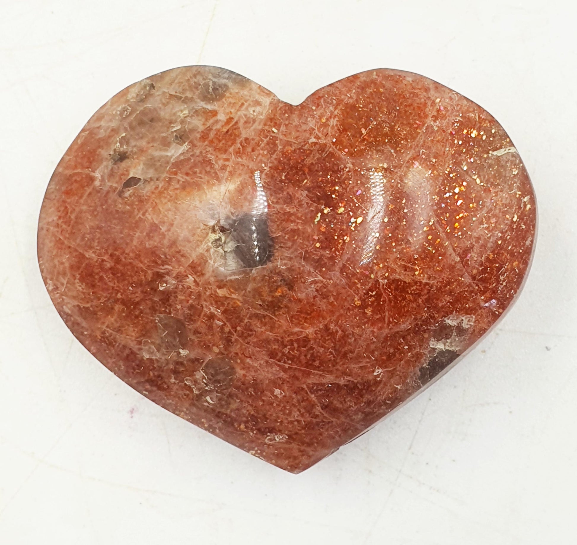 Flashy Sunstone Puff Heart / Sunstone Crystal Heart / Sunstone Heart Carving - 60g