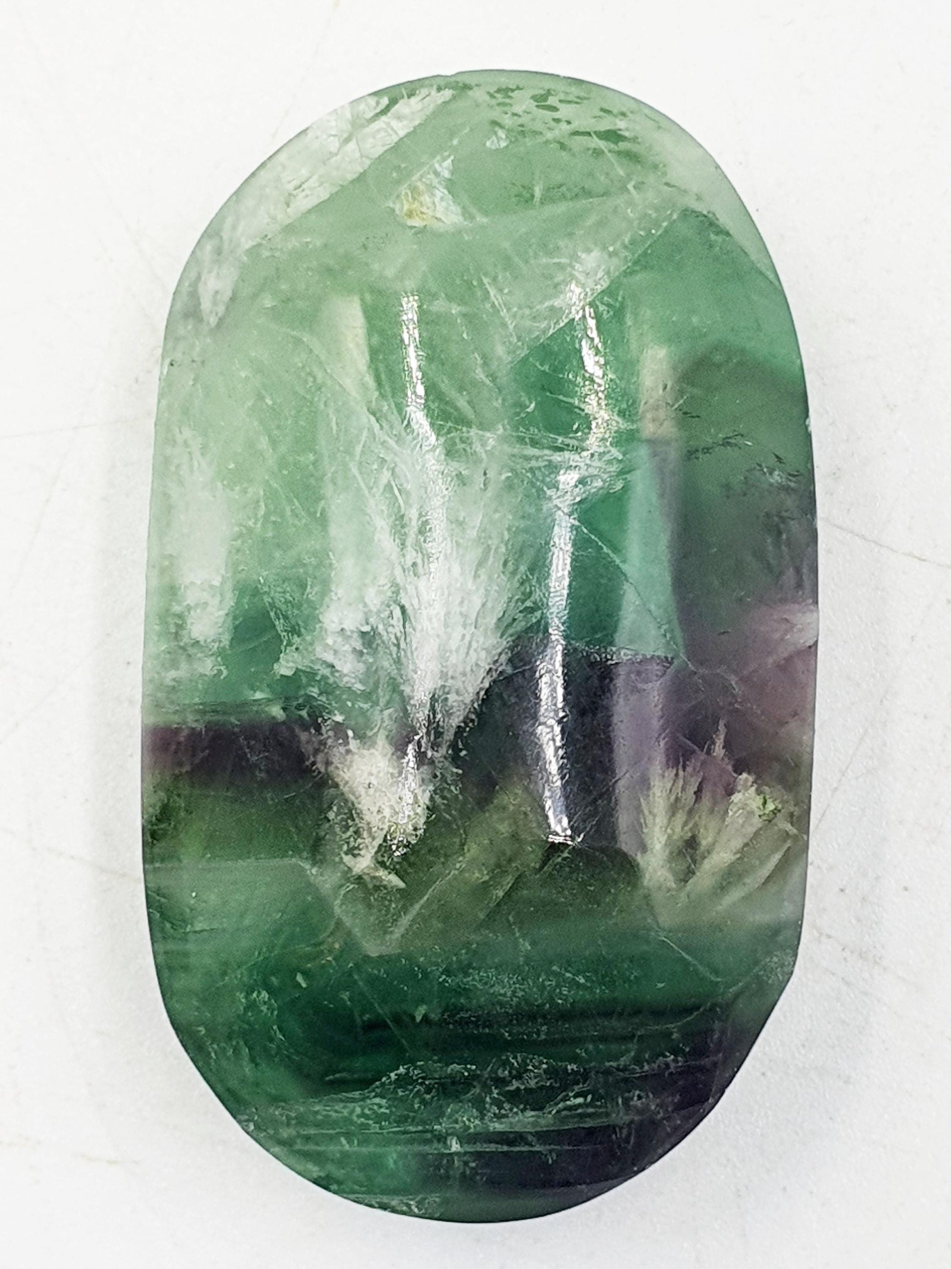 Cute Feather Fluorite Palm with rainbow / Fluorite Palm Stone / Purple and Green Fluorite Palm Stone / Meditation Palm - 45g