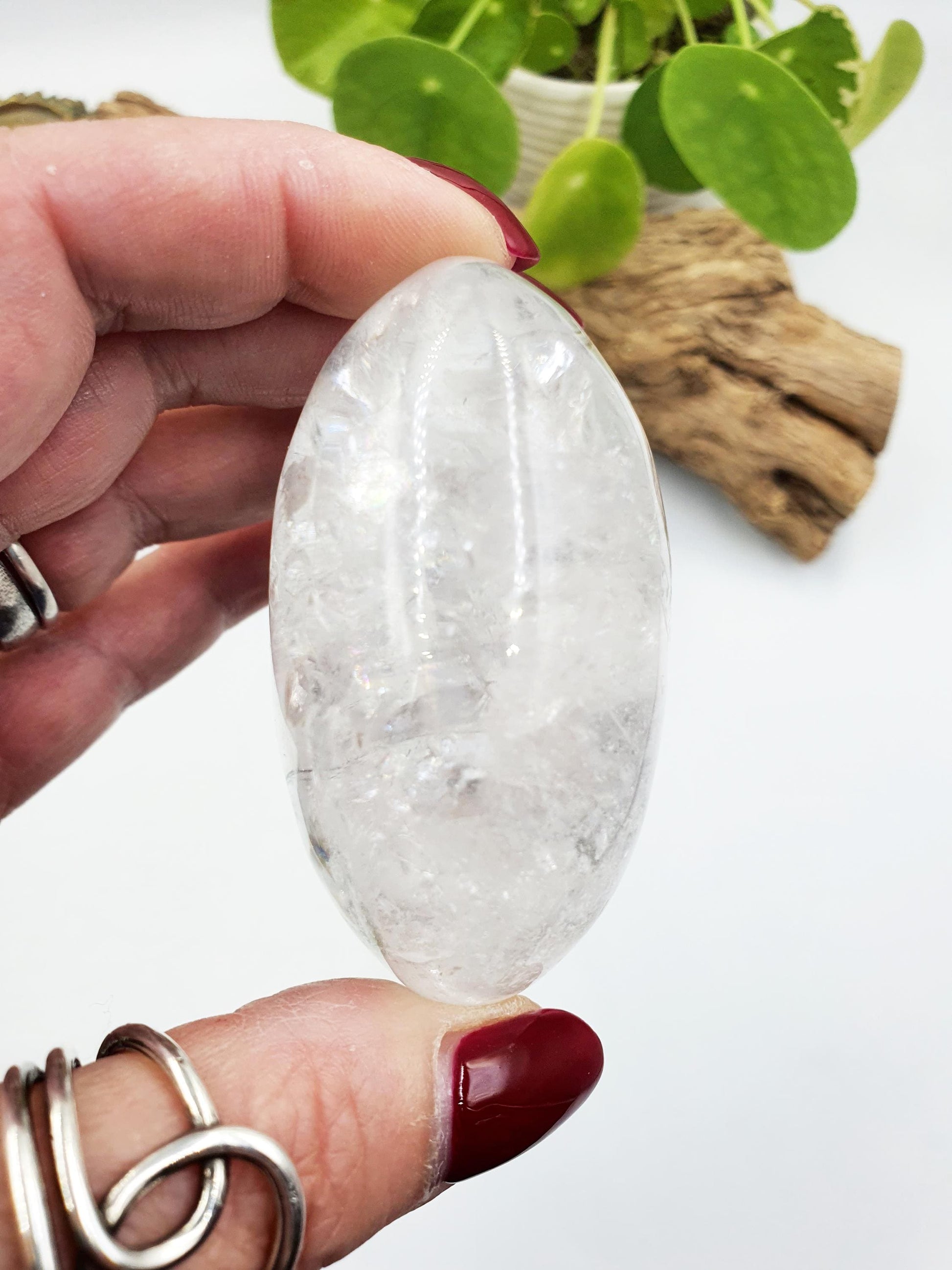 Large Beautiful Clear Quartz Palm/ Clear Quartz Palm Stone full of rainbow inclusions / Meditation Palm / Reiki Crystal Palm - 180g