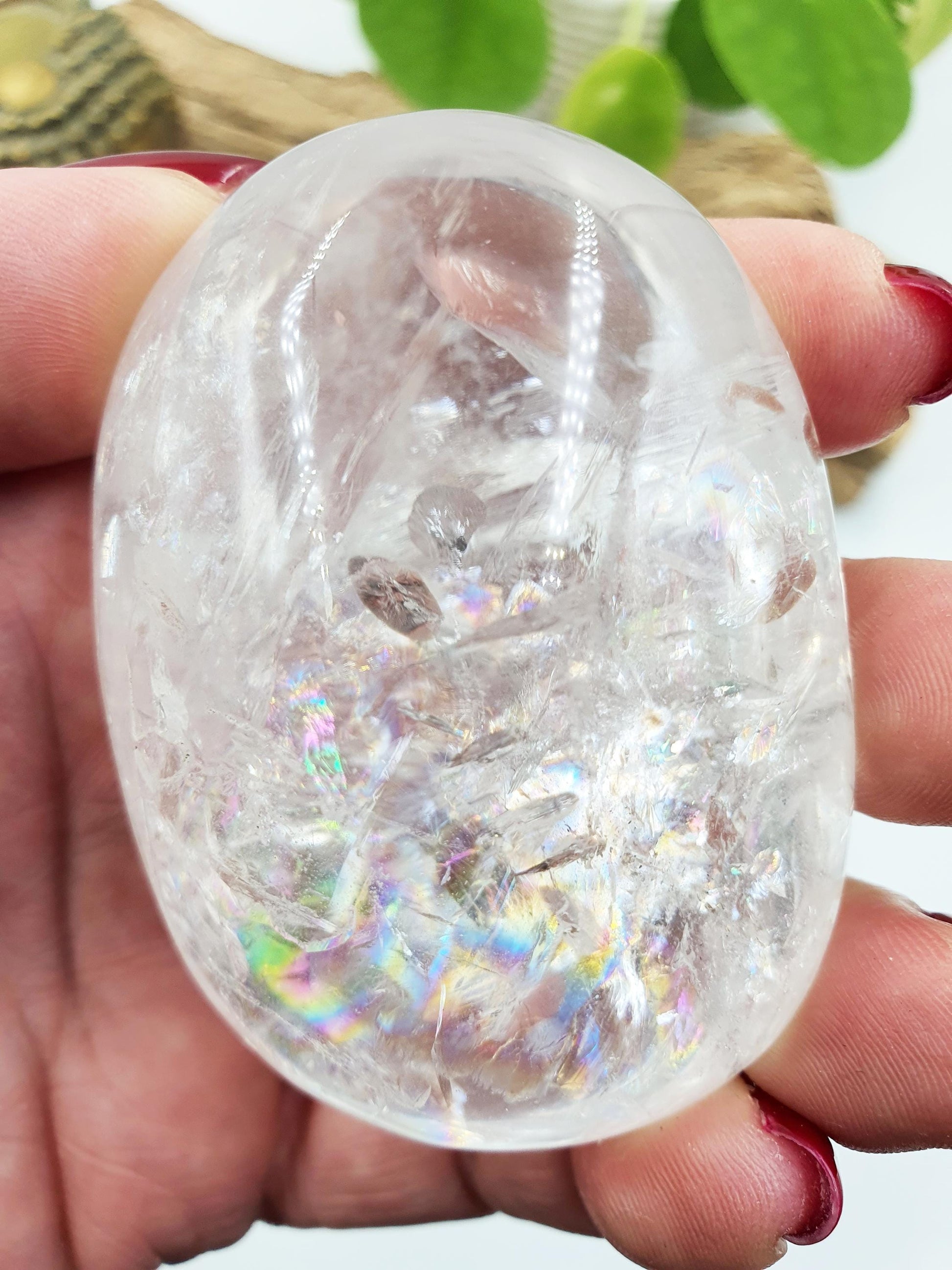 Large Beautiful Clear Quartz Palm/ Clear Quartz Palm Stone full of rainbow inclusions / Meditation Palm / Reiki Crystal Palm - 180g