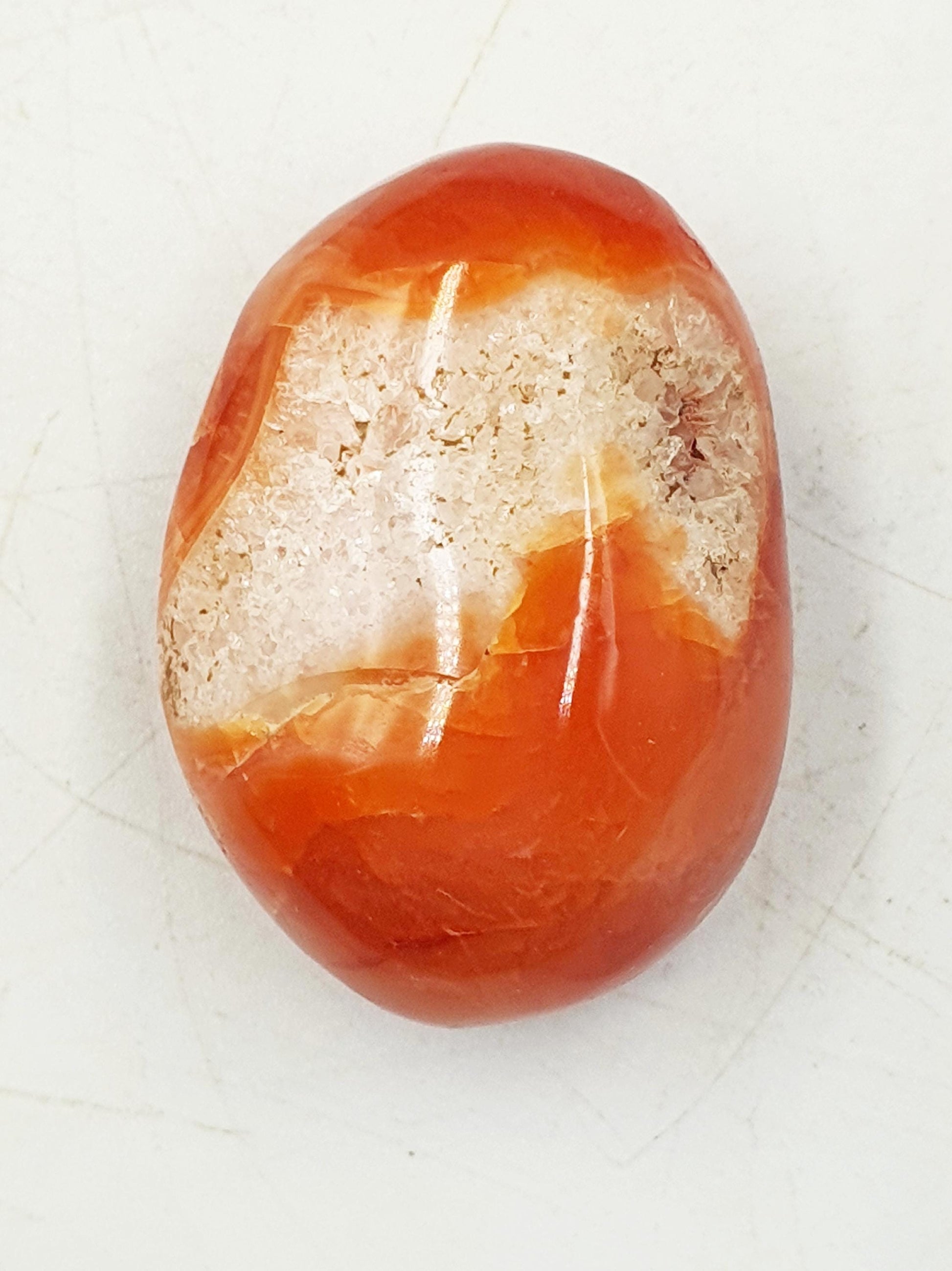 Cute Drusy Carnelian Palm / Carnelian Palm Stone / Carnelian Meditation Palm / Reiki Crystal - 45g