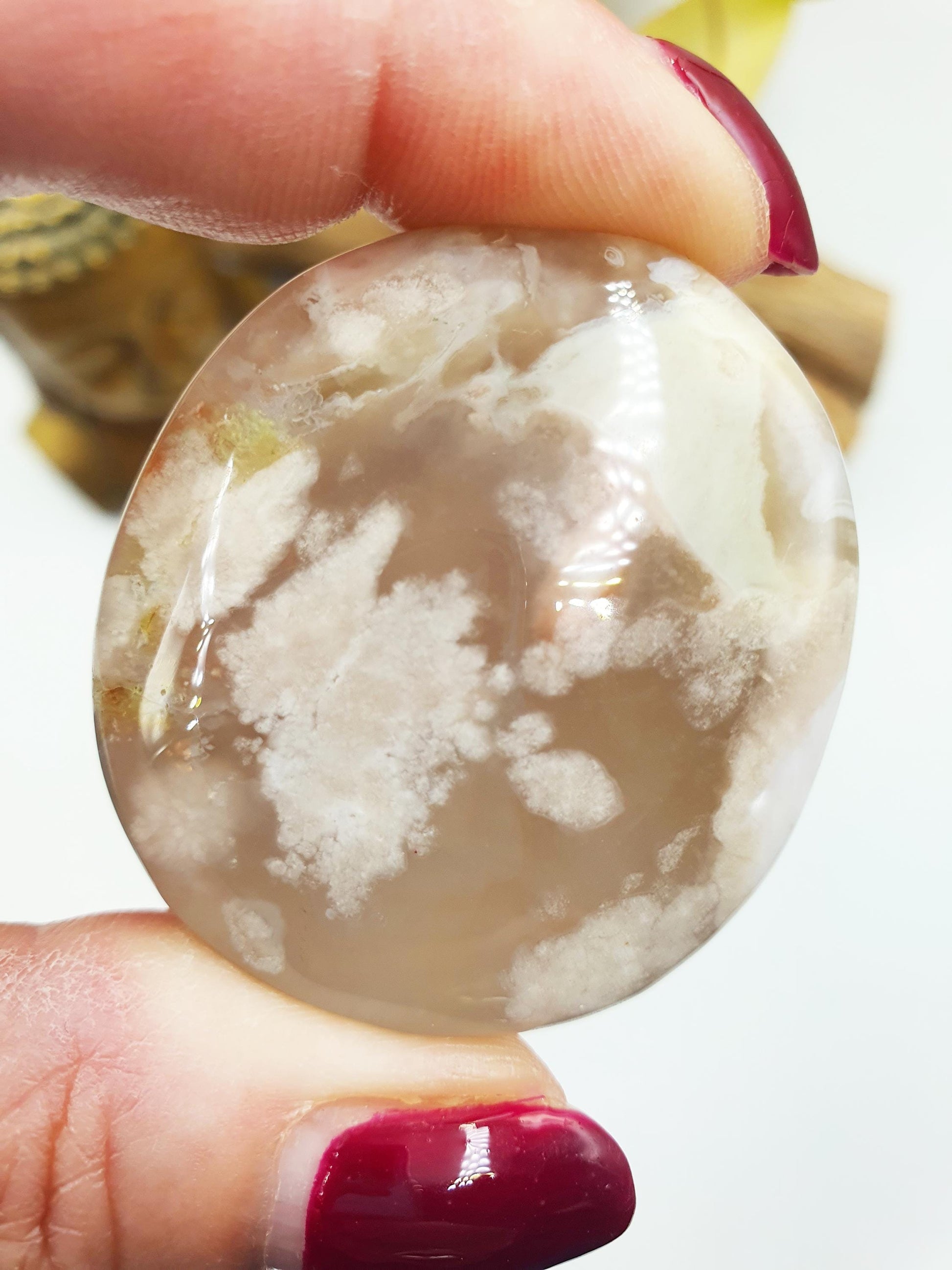 Beautiful Flower Agate Palm / Sakura Palm / Sakura Palm Stone / High Grade Flower Agate Palm Stone / Meditation Palm - 55g