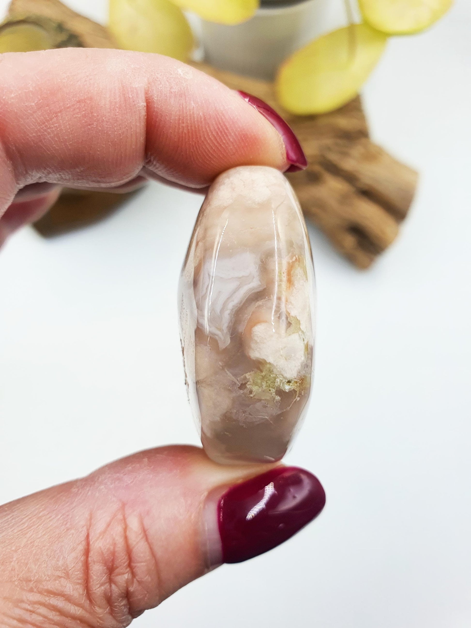 Beautiful Flower Agate Palm / Sakura Palm / Sakura Palm Stone / High Grade Flower Agate Palm Stone / Meditation Palm - 55g