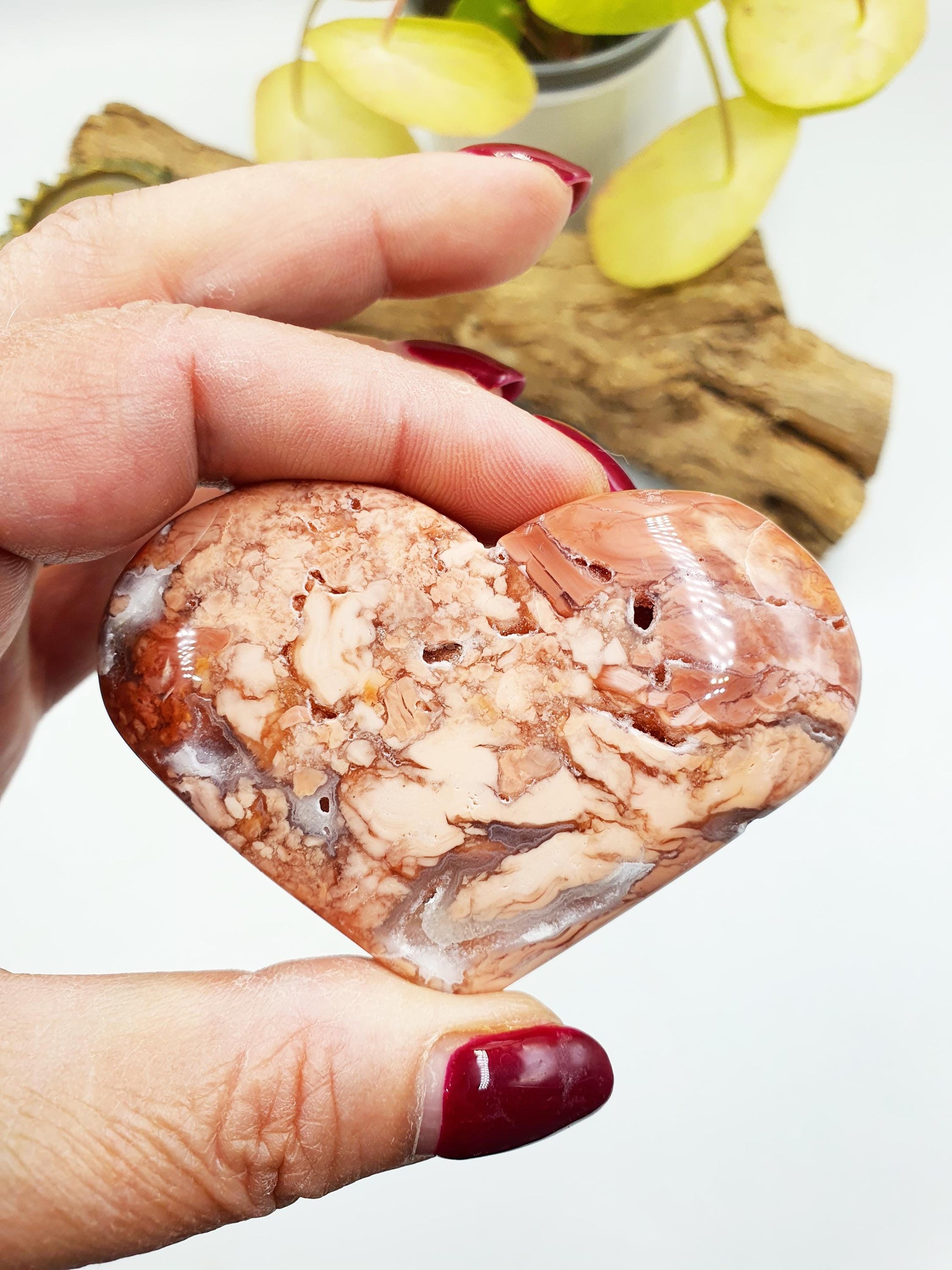 Beautiful Large Pink Agate Heart / Pink Agate Puff Heart / Pink Agate Heart Carving - 90g