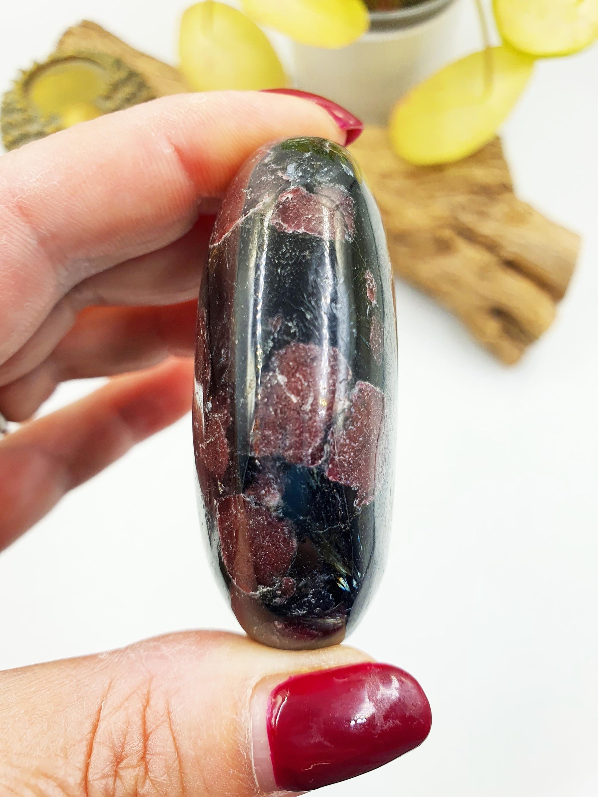 Astrophyllite and Garnet Palm / Firework Garnet Palm Stone / Meditation Palm / Reiki Crystal Palm - 130g