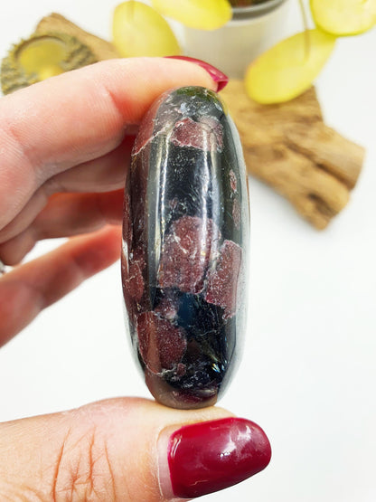 Astrophyllite and Garnet Palm / Firework Garnet Palm Stone / Meditation Palm / Reiki Crystal Palm - 130g