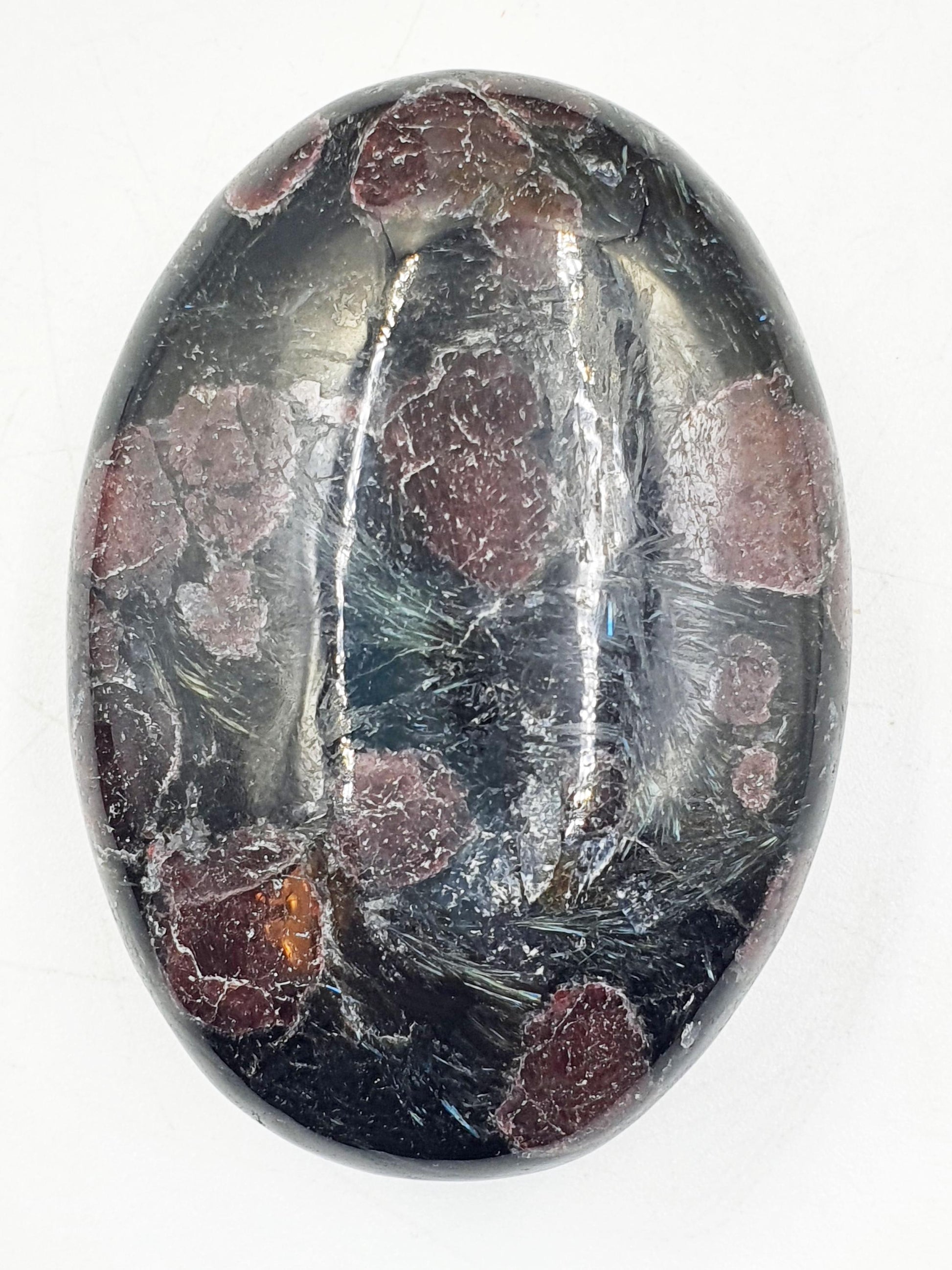 Astrophyllite and Garnet Palm / Firework Garnet Palm Stone / Meditation Palm / Reiki Crystal Palm - 130g