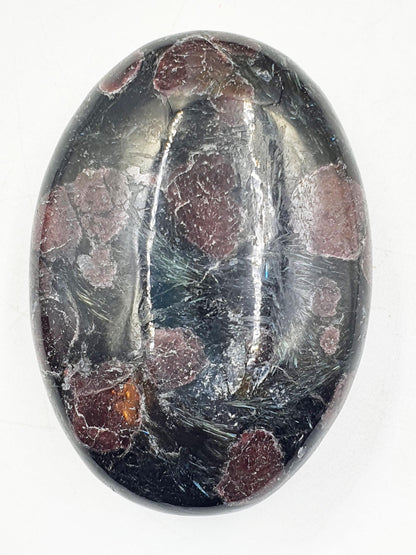 Astrophyllite and Garnet Palm / Firework Garnet Palm Stone / Meditation Palm / Reiki Crystal Palm - 130g