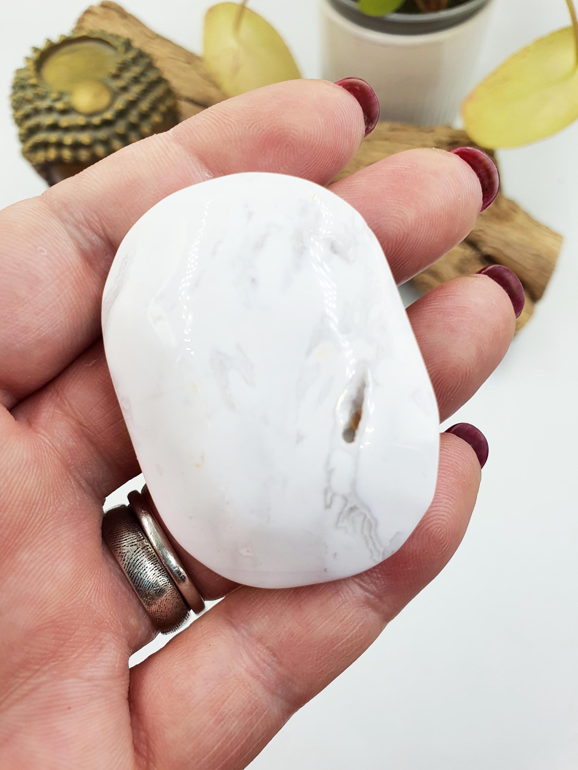 White Agate Drusy Palm / Sparkly Druzy Agate Palm Stone/ Meditation Palm / Reiki Crystal Palm - 60g