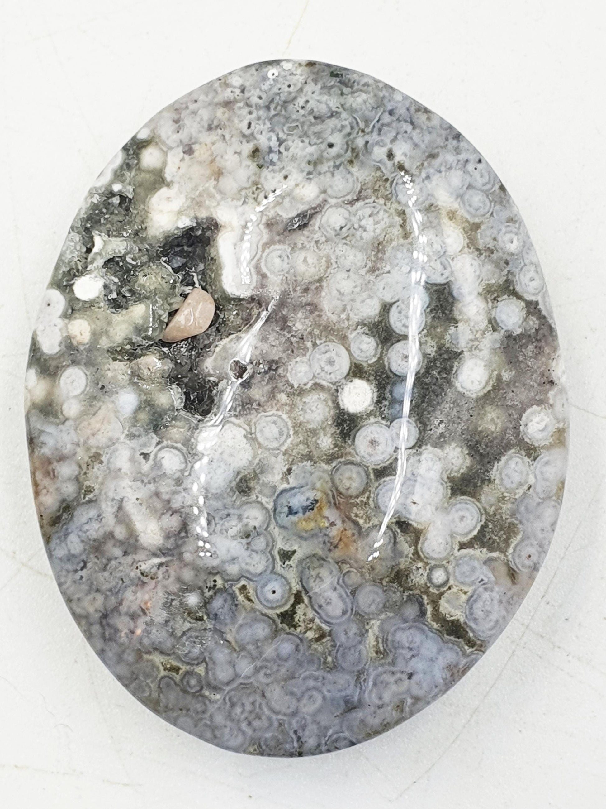 Beautiful Orbicular Ocean Jasper Palm / Orbicular OJ Palm Stone with sparkly drusy / High Grade OJ Palm / OJ Collectors Crystal - 40g