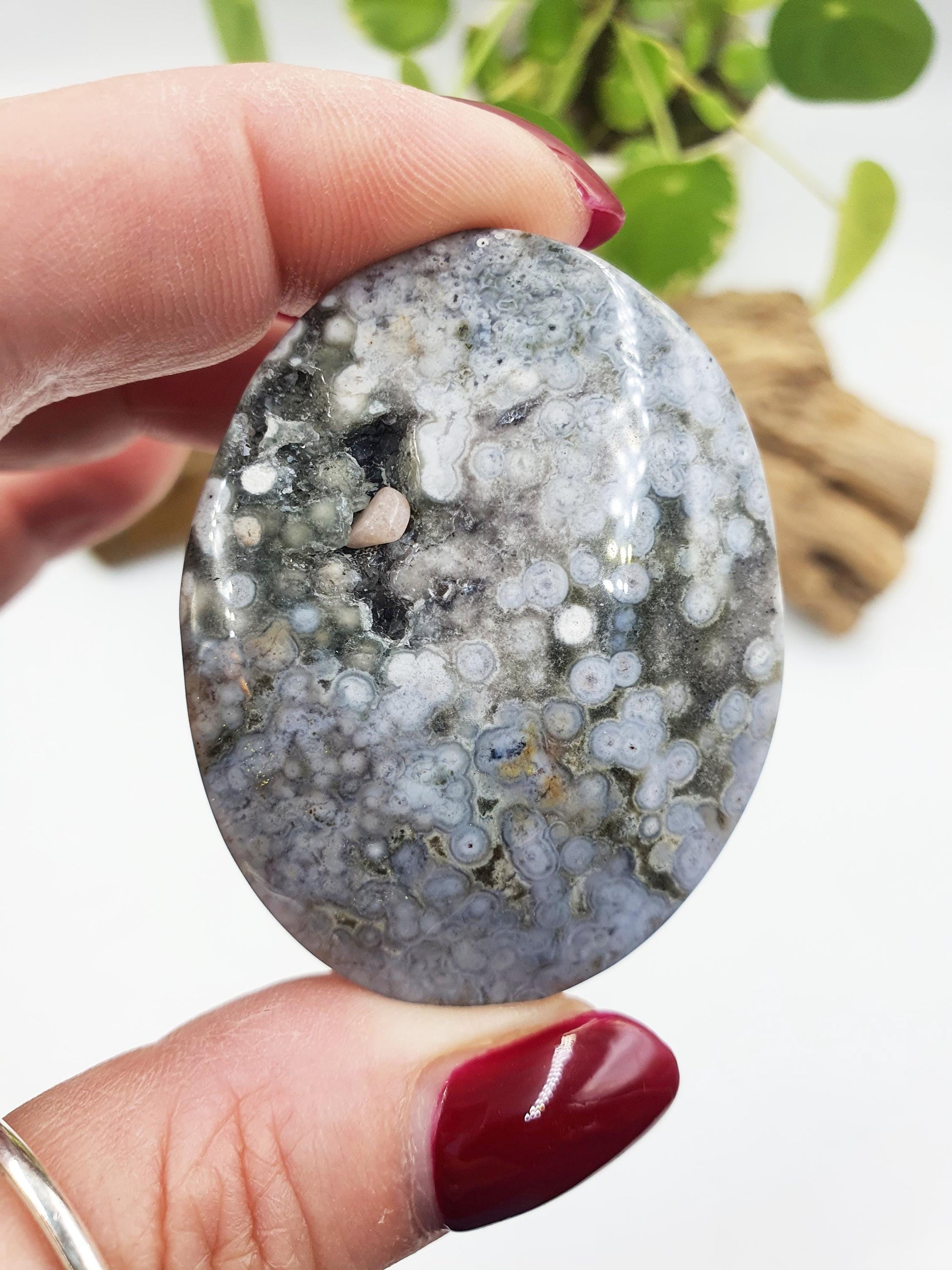 Beautiful Orbicular Ocean Jasper Palm / Orbicular OJ Palm Stone with sparkly drusy / High Grade OJ Palm / OJ Collectors Crystal - 40g
