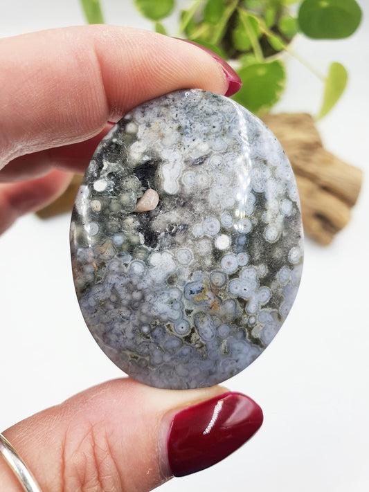 Beautiful Orbicular Ocean Jasper Palm / Orbicular OJ Palm Stone with sparkly drusy / High Grade OJ Palm / OJ Collectors Crystal - 40g