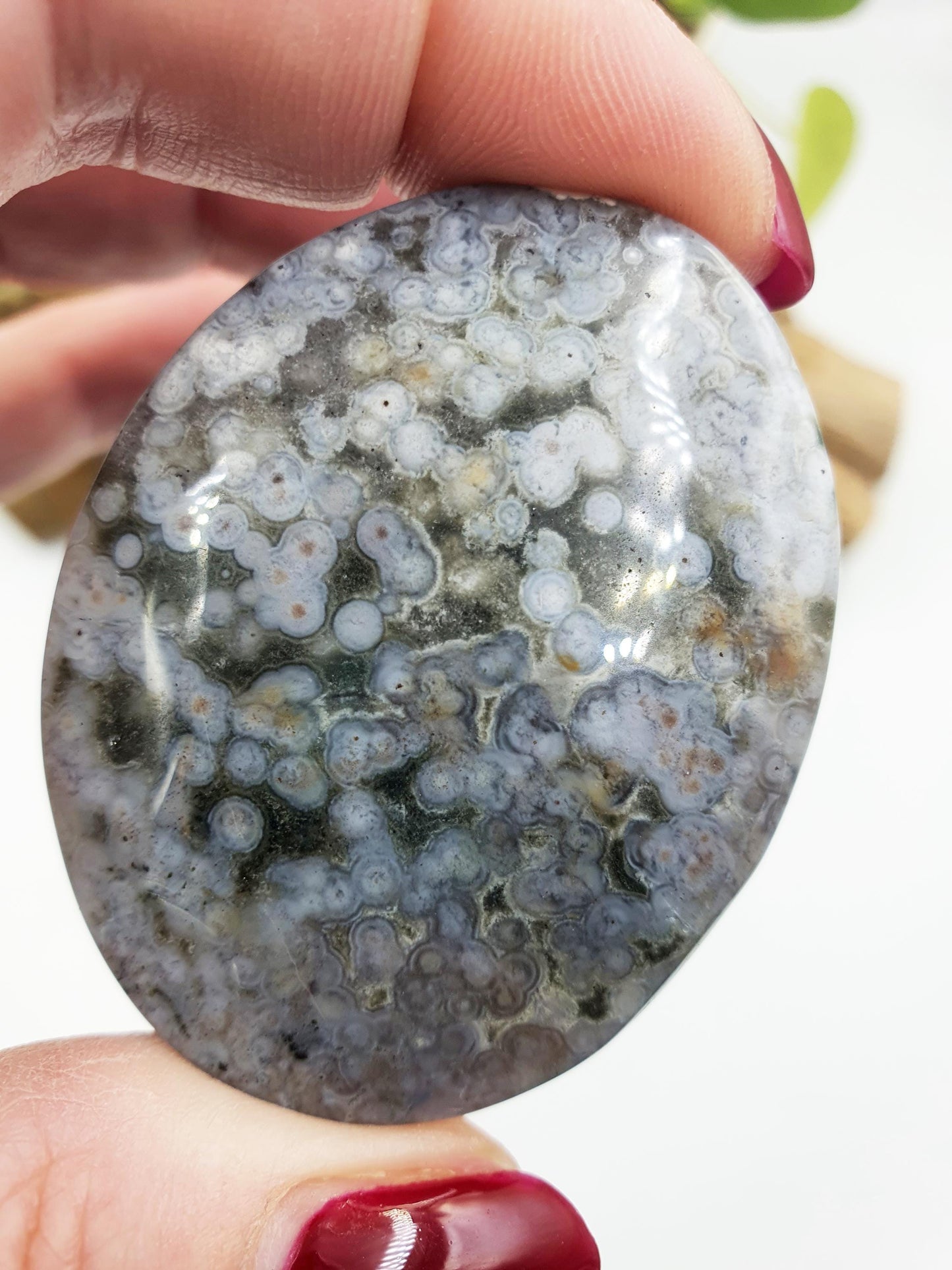 Beautiful Orbicular Ocean Jasper Palm / Orbicular OJ Palm Stone with sparkly drusy / High Grade OJ Palm / OJ Collectors Crystal - 40g