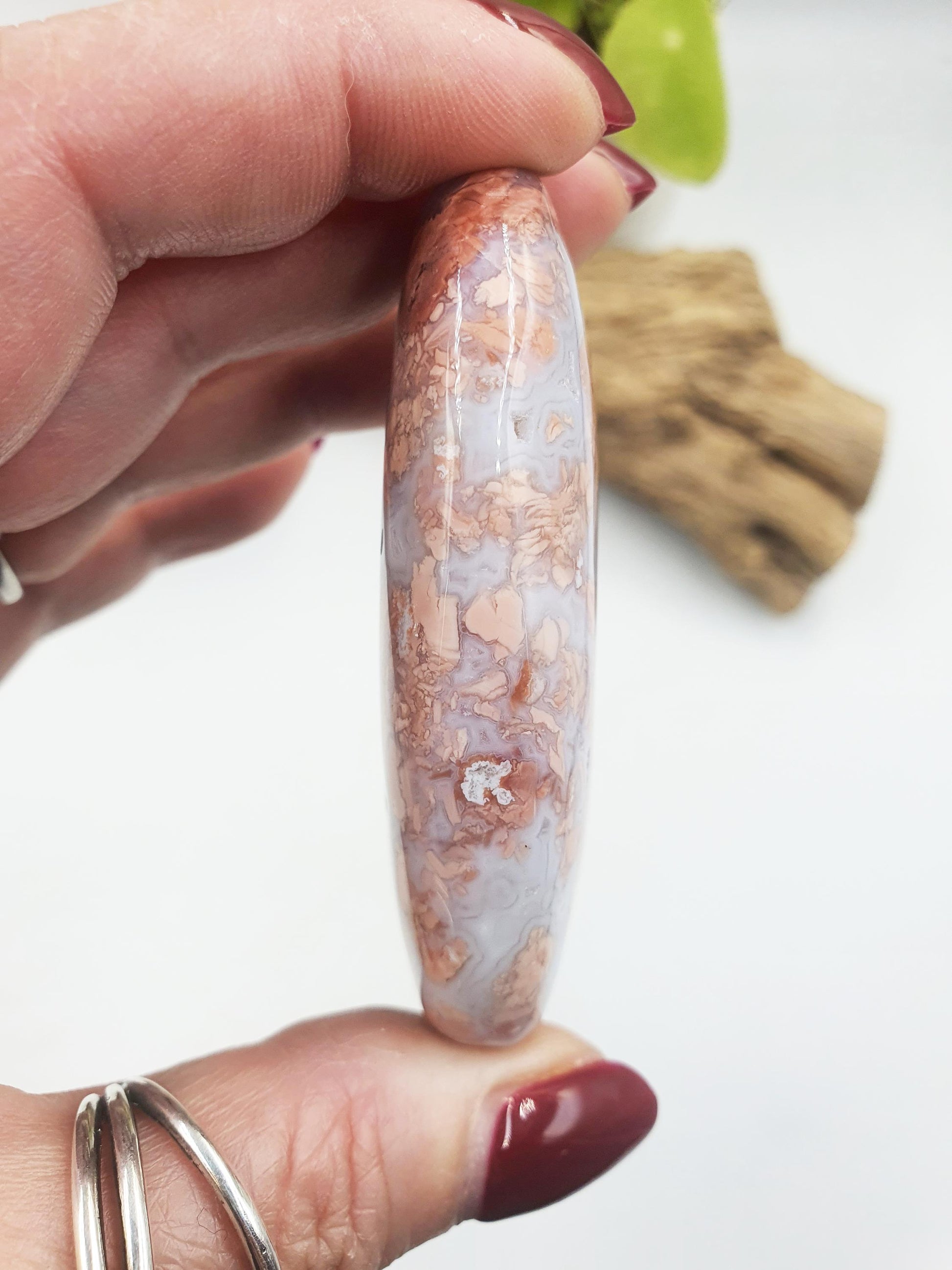 Beautiful Pink Agate Palm / Pink Agate Palm Stone / Pocket Crystal / Agate Palm / Meditation Palm - 80g