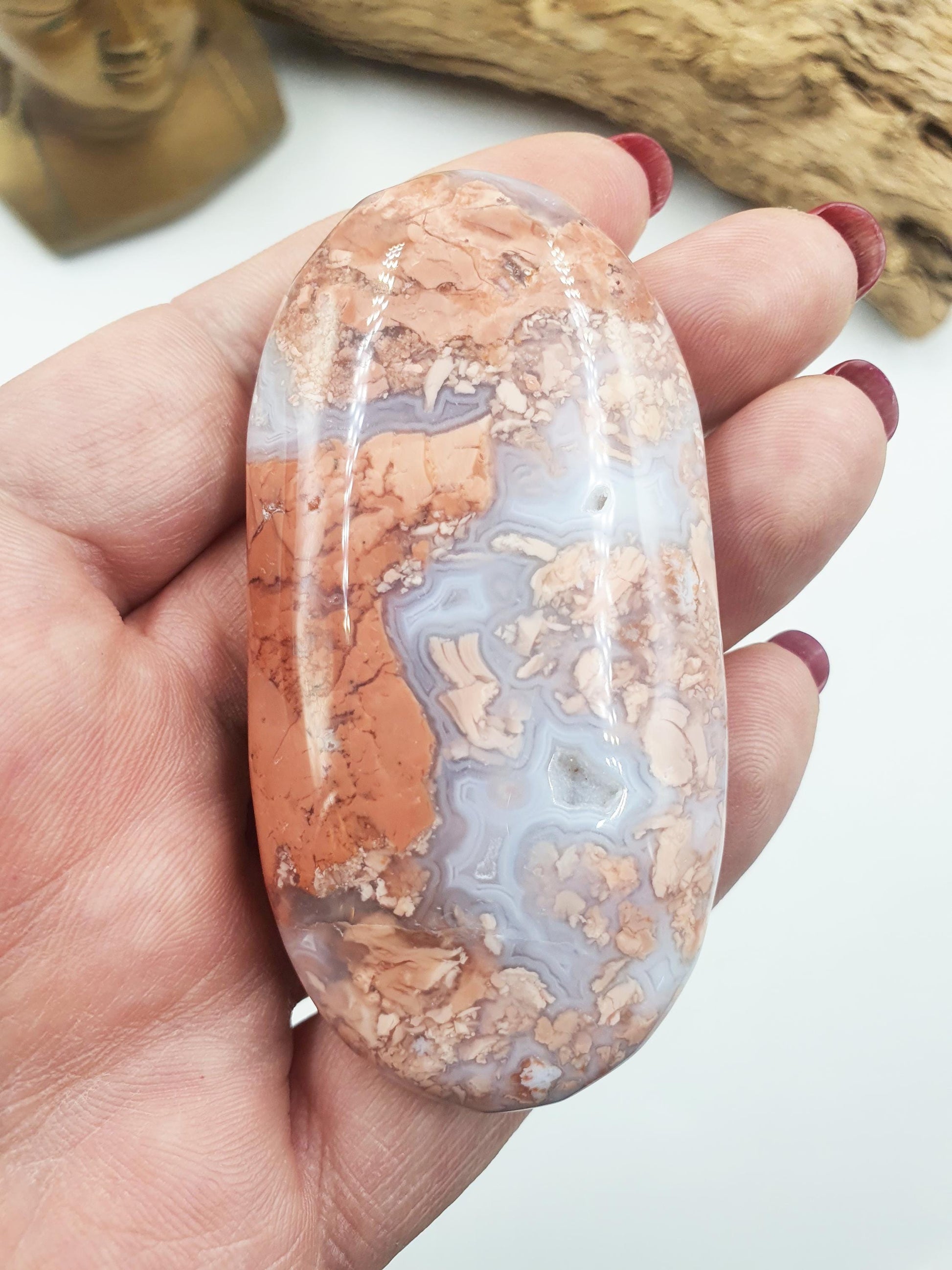 Beautiful Pink Agate Palm / Pink Agate Palm Stone / Pocket Crystal / Agate Palm / Meditation Palm - 80g