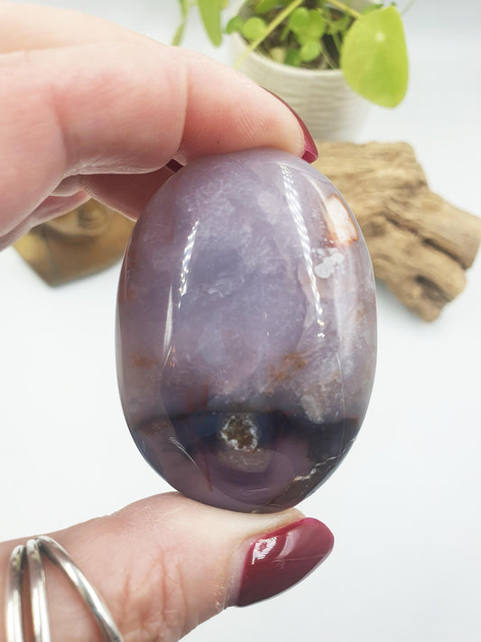 Unique Blue Flower Agate Palm / Sakura Agate Palm Stone / Blue Flower Agate Crystal / Meditation Palm - 65g