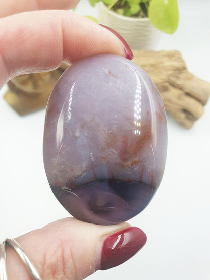 Unique Blue Flower Agate Palm / Sakura Agate Palm Stone / Blue Flower Agate Crystal / Meditation Palm - 65g