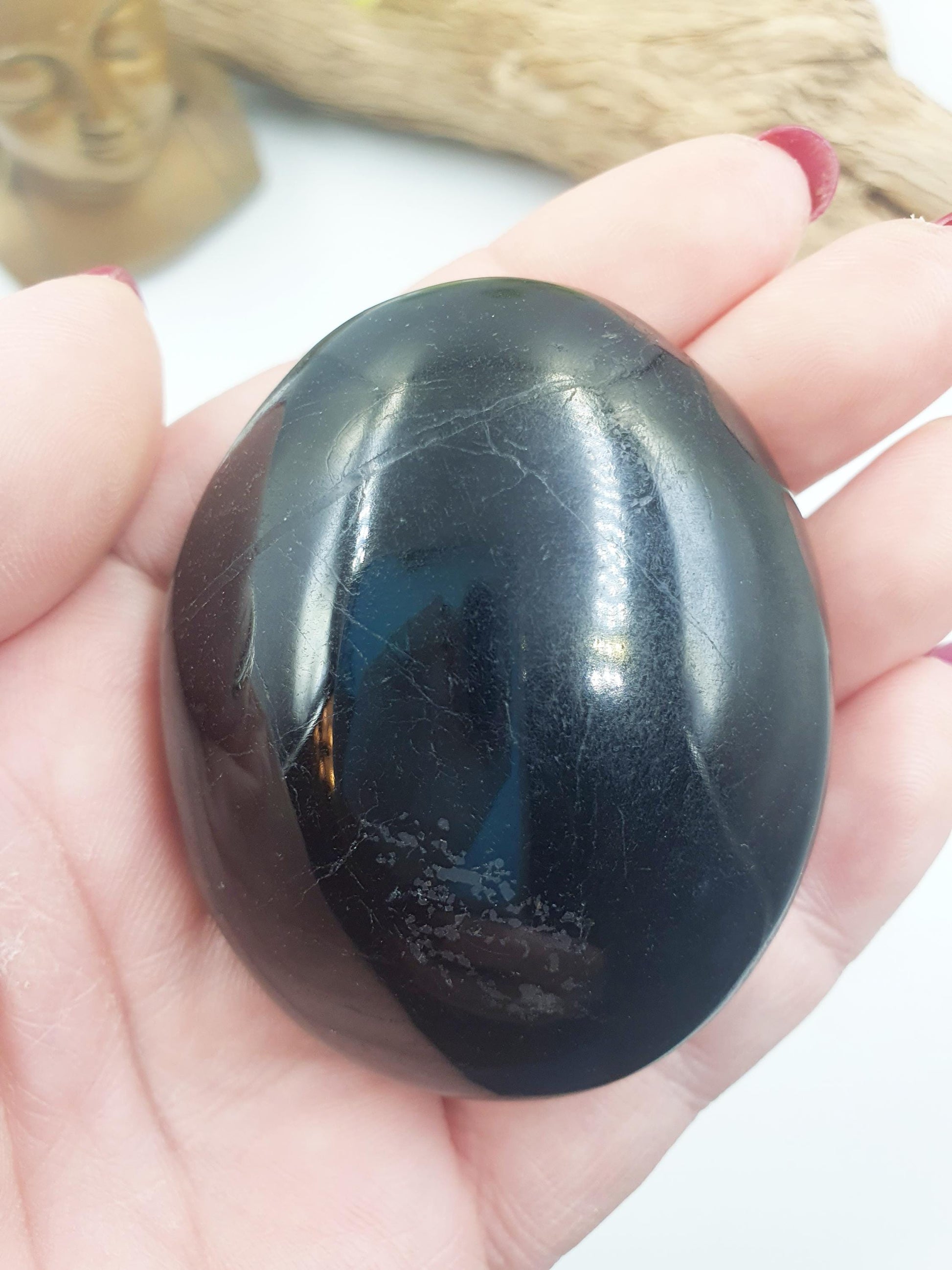 Large Black Tourmaline Palm / Tourmaline Palmstone / Meditation Palm / Reiki Crystal Palm - 155g