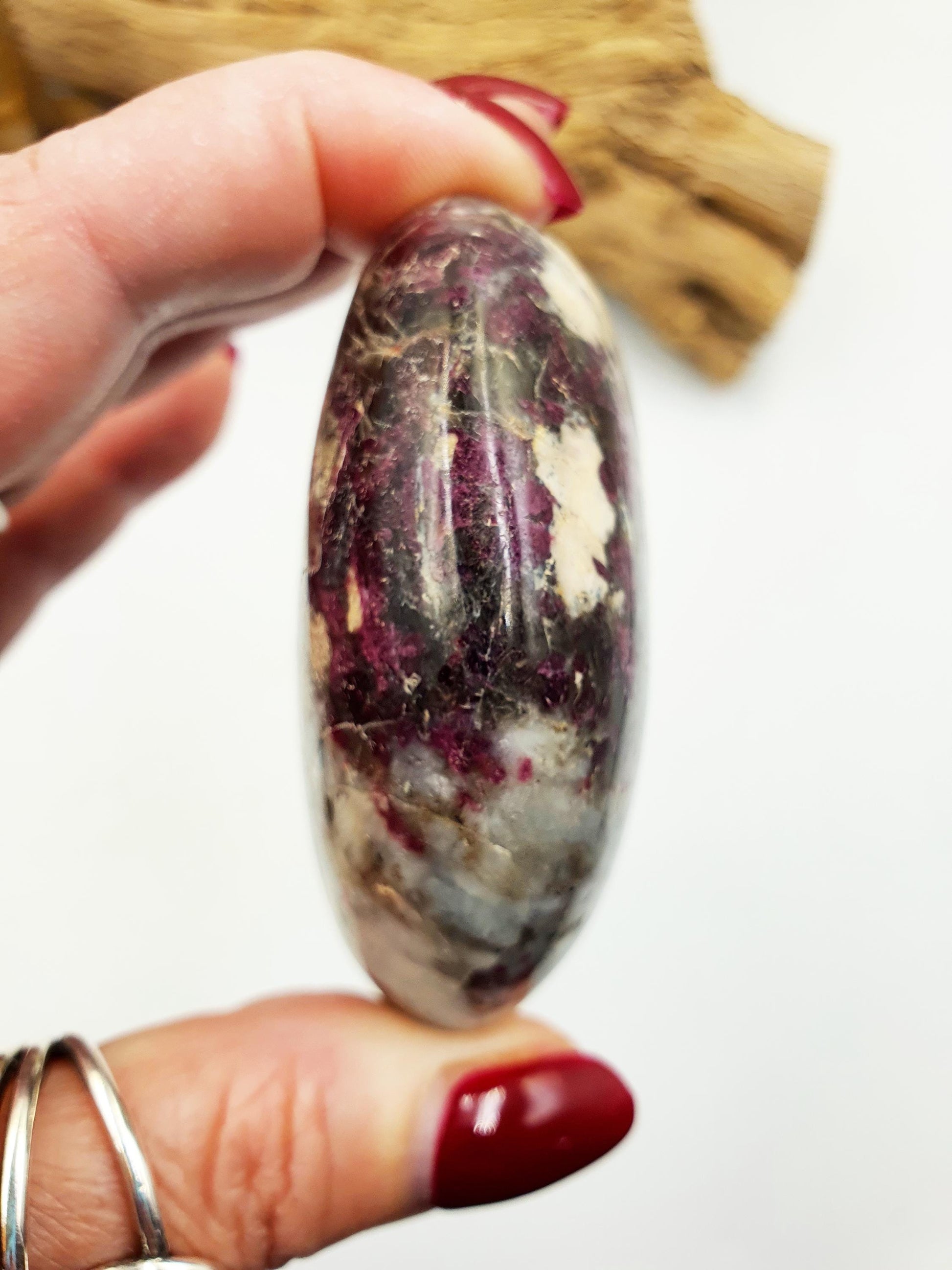 Beautiful Large Plum Tourmaline Palm / Plum Blossom Tourmaline Palm Stone / Pocket Stone / Meditation Palm - 165g