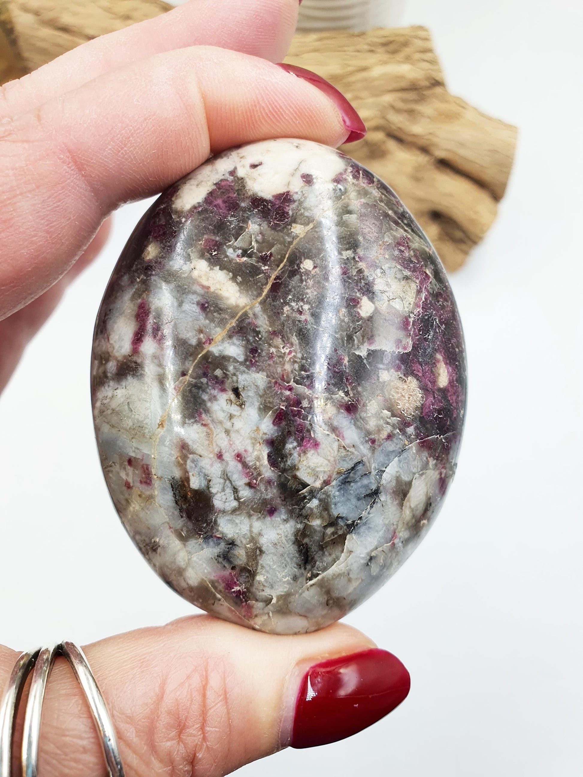 Beautiful Large Plum Tourmaline Palm / Plum Blossom Tourmaline Palm Stone / Pocket Stone / Meditation Palm - 165g
