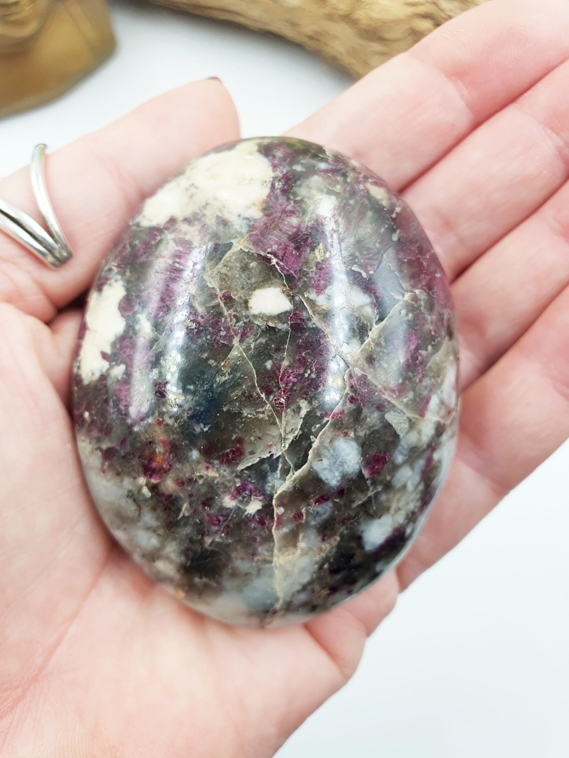Beautiful Large Plum Tourmaline Palm / Plum Blossom Tourmaline Palm Stone / Pocket Stone / Meditation Palm - 165g