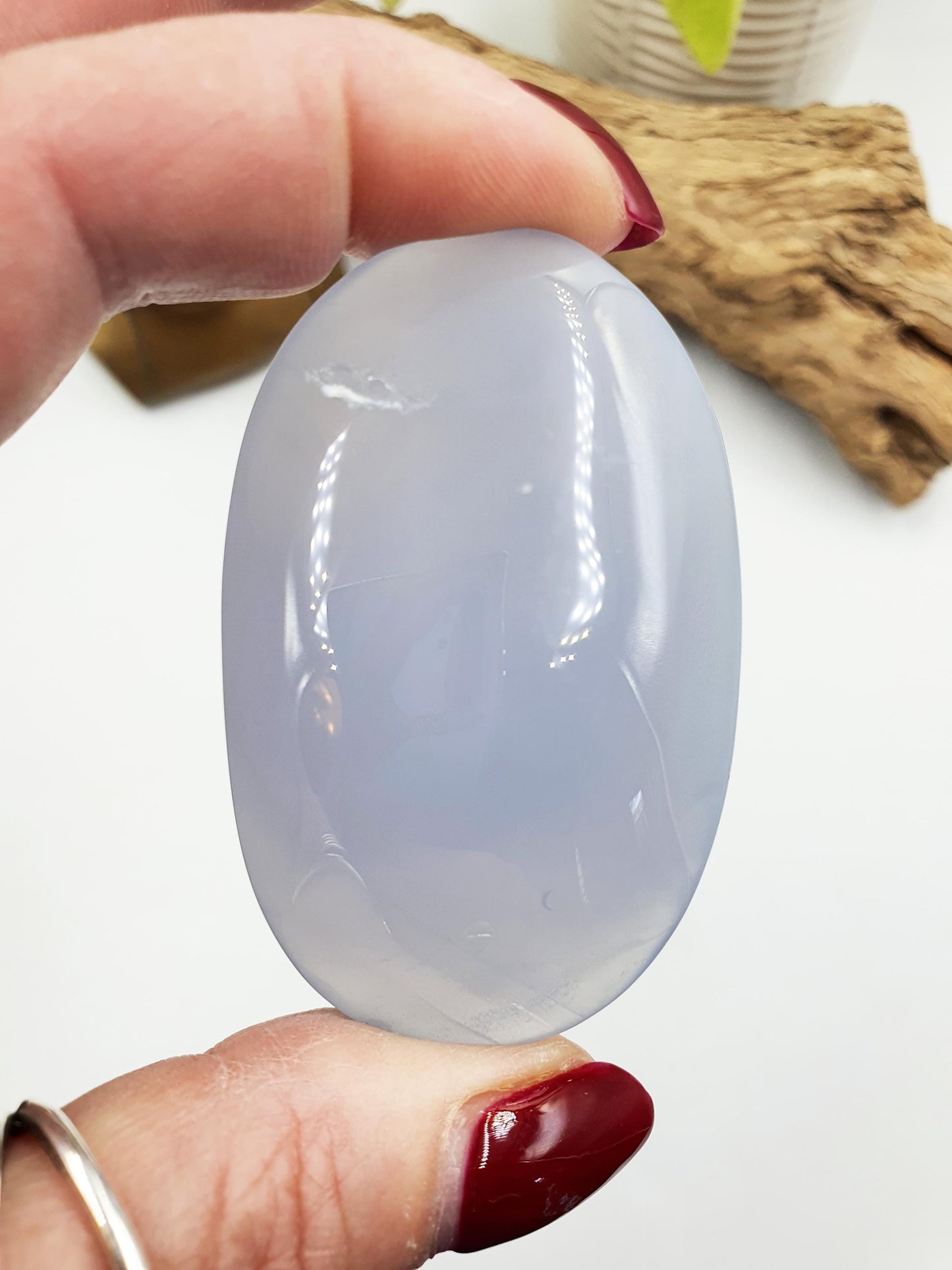 Beautiful Blue Chalcedony Palm with sparkly drusy pocket/ Chalcedony Palm Stone / Meditation Palm / Reiki Crystal Palm - 60g