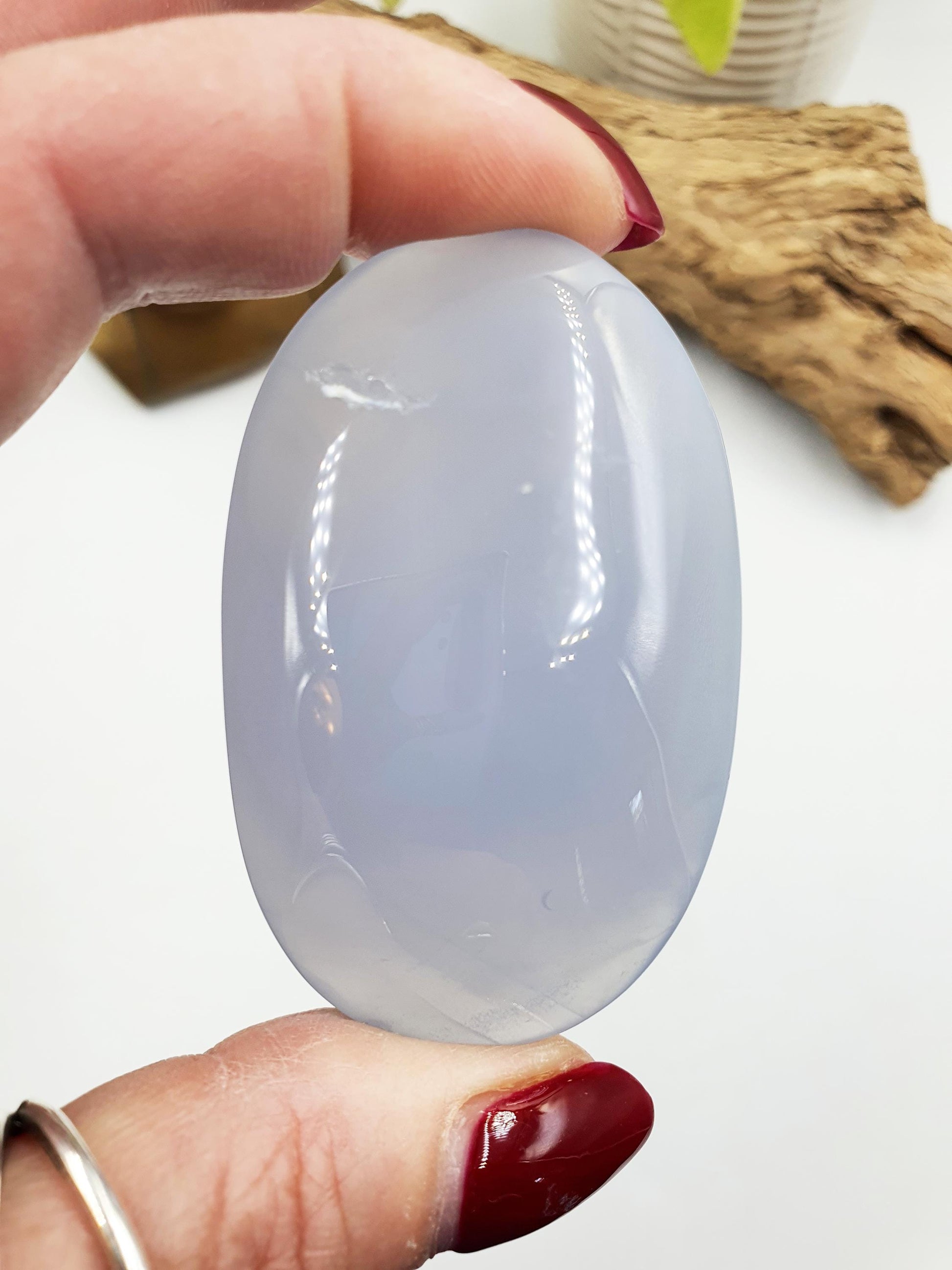 Beautiful Blue Chalcedony Palm with sparkly drusy pocket/ Chalcedony Palm Stone / Meditation Palm / Reiki Crystal Palm - 60g