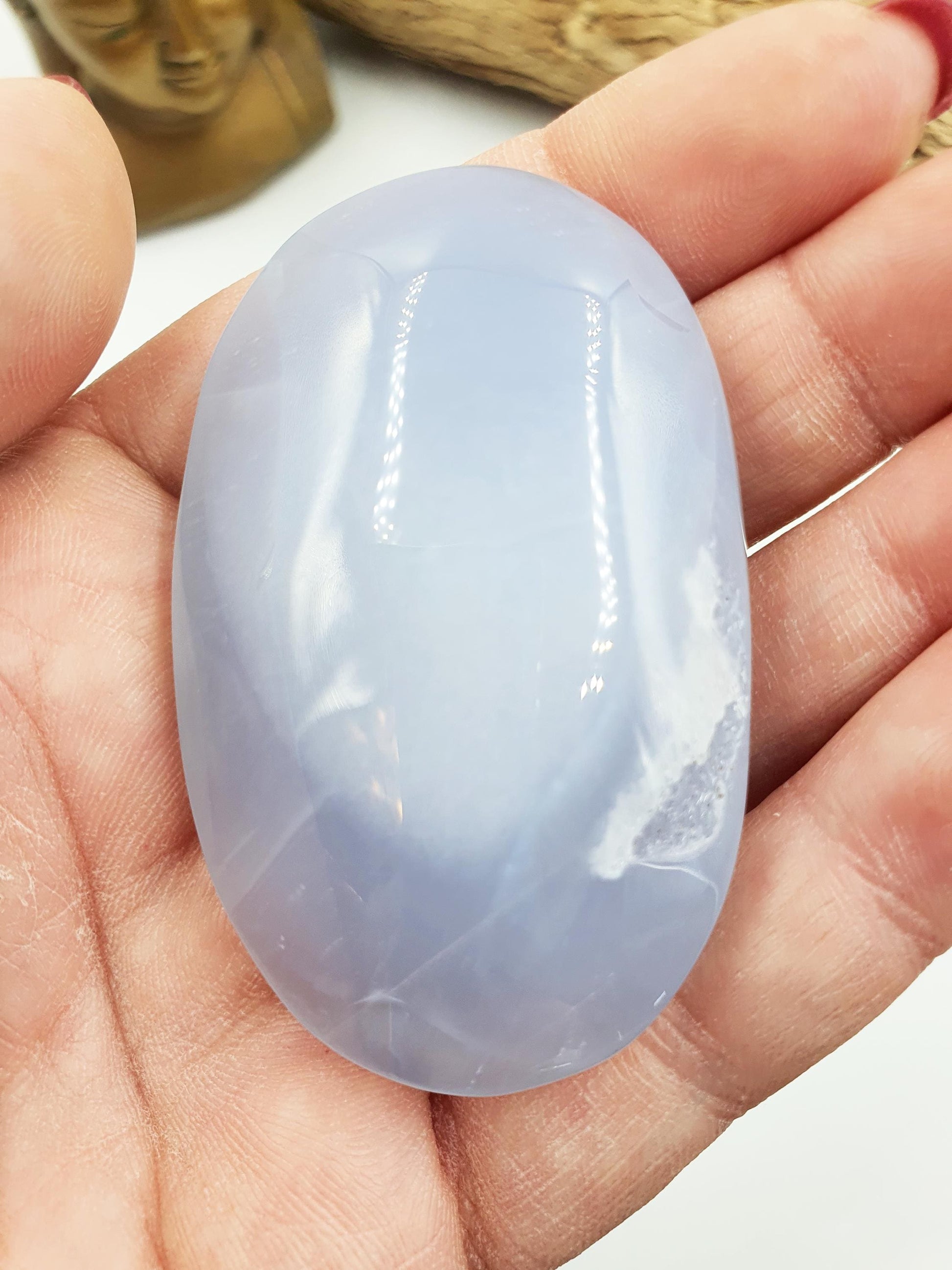 Beautiful Blue Chalcedony Palm with sparkly drusy pocket/ Chalcedony Palm Stone / Meditation Palm / Reiki Crystal Palm - 60g