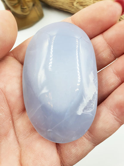 Beautiful Blue Chalcedony Palm with sparkly drusy pocket/ Chalcedony Palm Stone / Meditation Palm / Reiki Crystal Palm - 60g