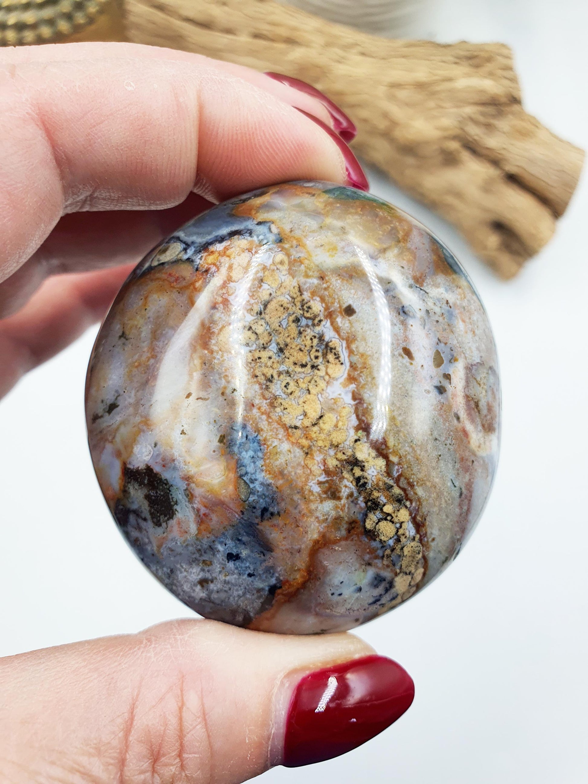 Beautiful Colourful Ocean Jasper Palm / Ocean Jasper Palm stone / OJ Palm / Pocket Crystal / Meditation Palm / Reiki Crystal Palm - 150g