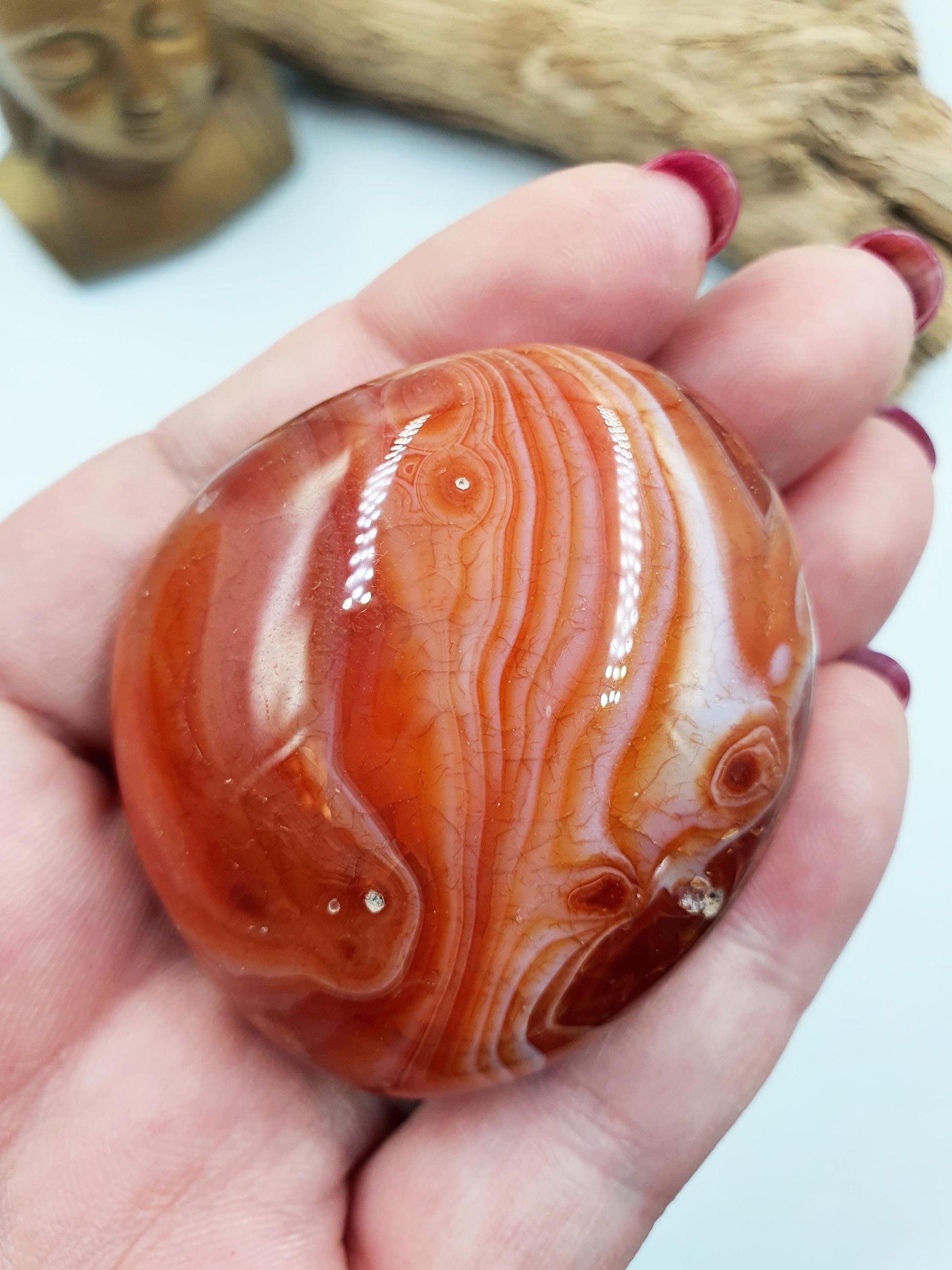 Beautiful Carnelian Palm / Carnelian Palm Stone / Carnelian Pocket Stone / Meditation Palm / Reiki Crystal Palm - 85g