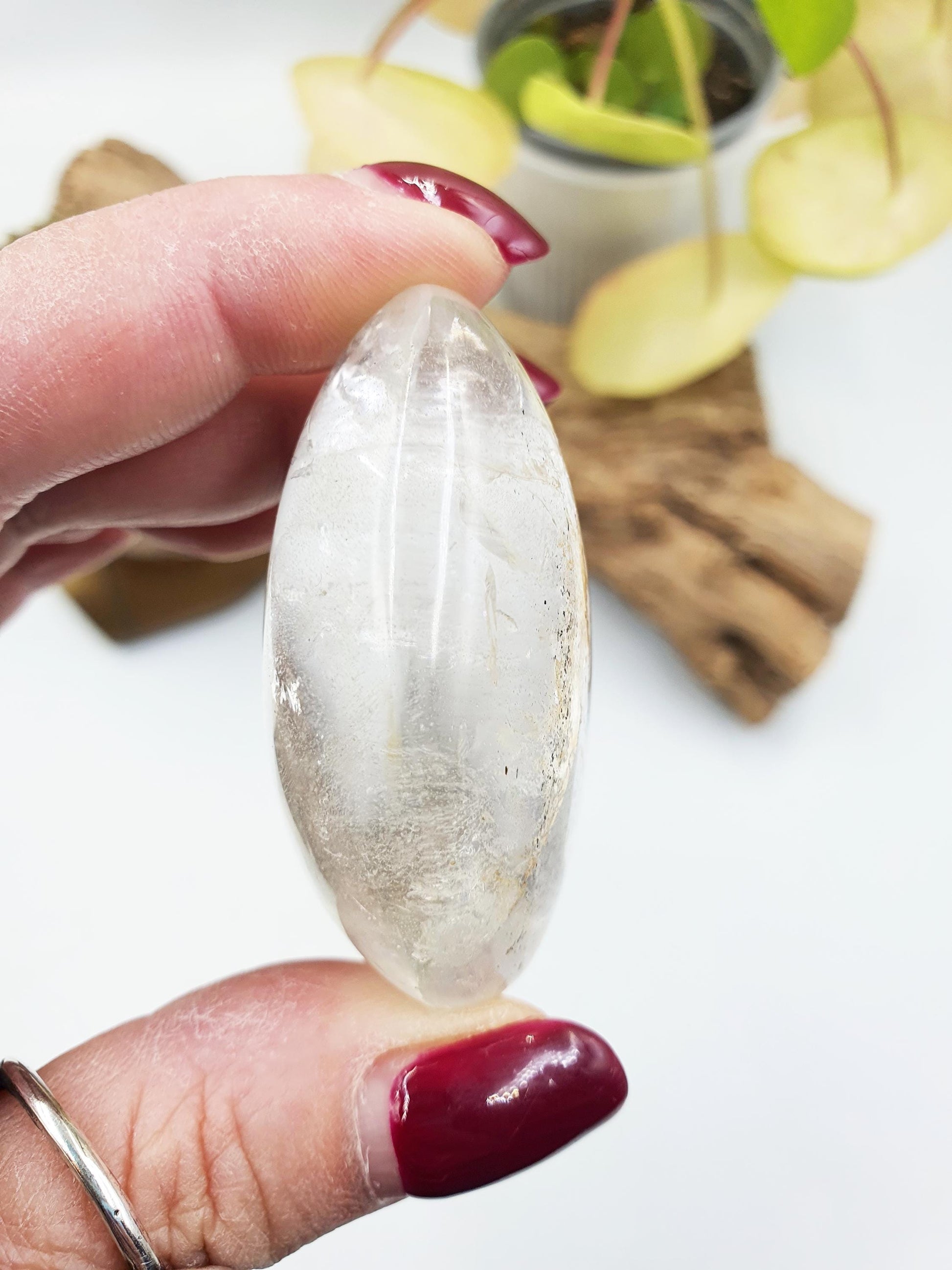 Clear Quartz Palm with Golden Healer, shimmering unique inclusions and rainbow / Clear Quartz Palm Stone / Reiki Crystal Palm - 75g