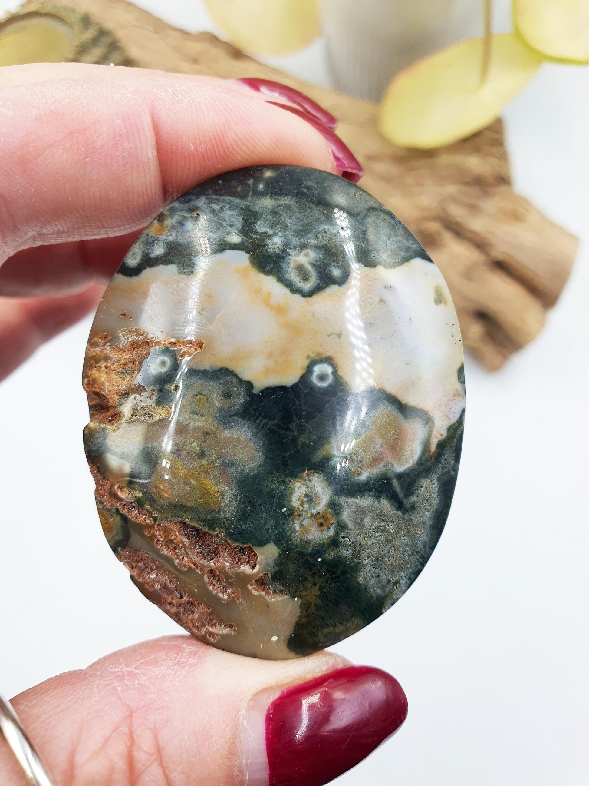 Beautiful Orbicular Ocean Jasper Palm / Orbicular OJ Palm Stone / High Grade OJ Palm / OJ Collectors Crystal - 65g