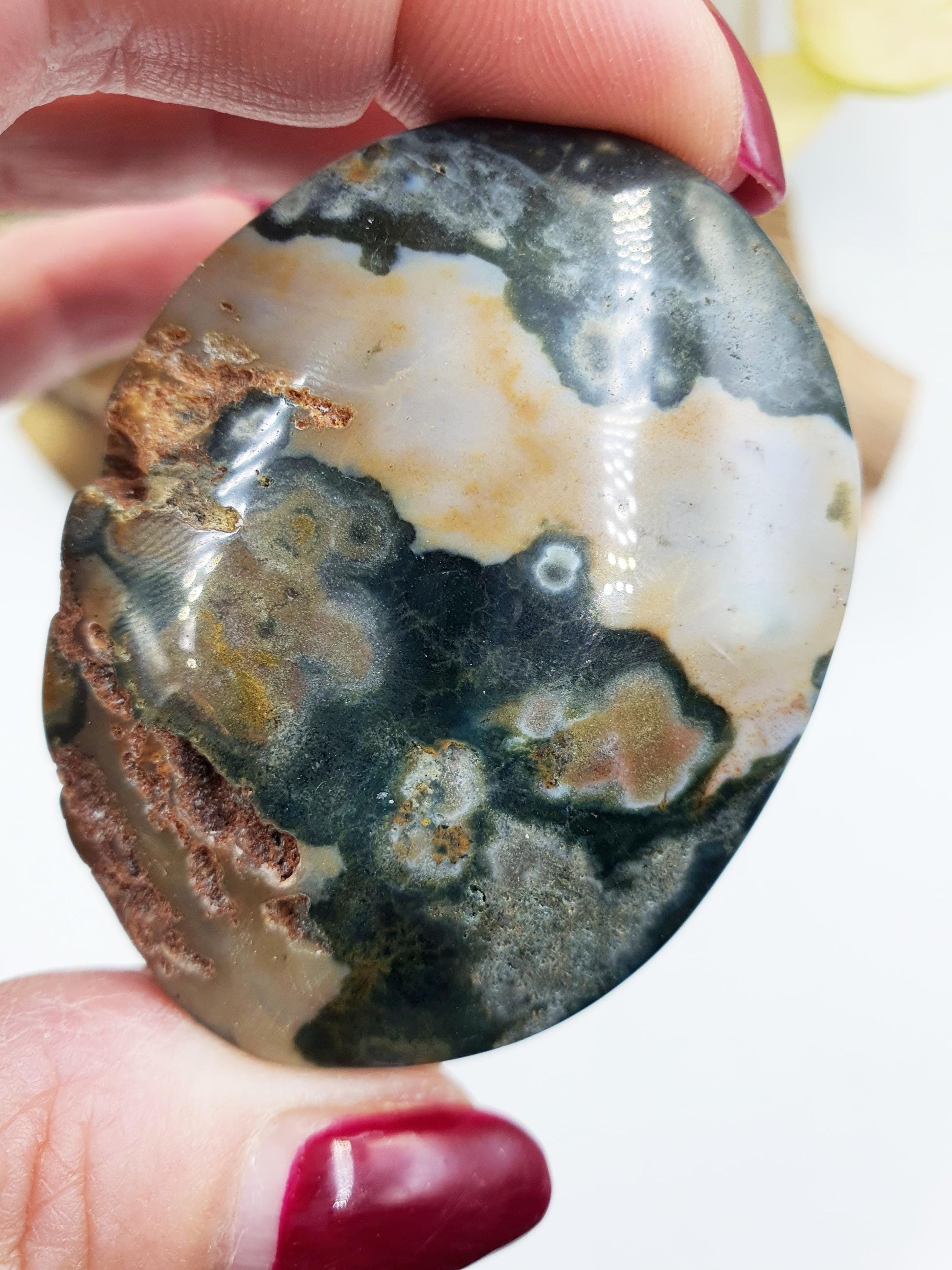 Beautiful Orbicular Ocean Jasper Palm / Orbicular OJ Palm Stone / High Grade OJ Palm / OJ Collectors Crystal - 65g