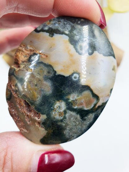 Beautiful Orbicular Ocean Jasper Palm / Orbicular OJ Palm Stone / High Grade OJ Palm / OJ Collectors Crystal - 65g