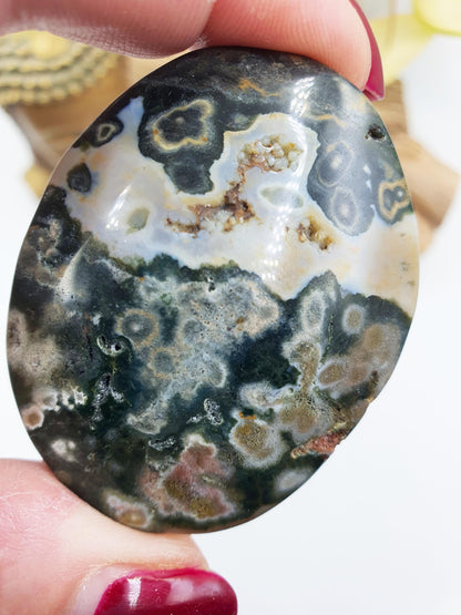Beautiful Orbicular Ocean Jasper Palm / Orbicular OJ Palm Stone / High Grade OJ Palm / OJ Collectors Crystal - 65g