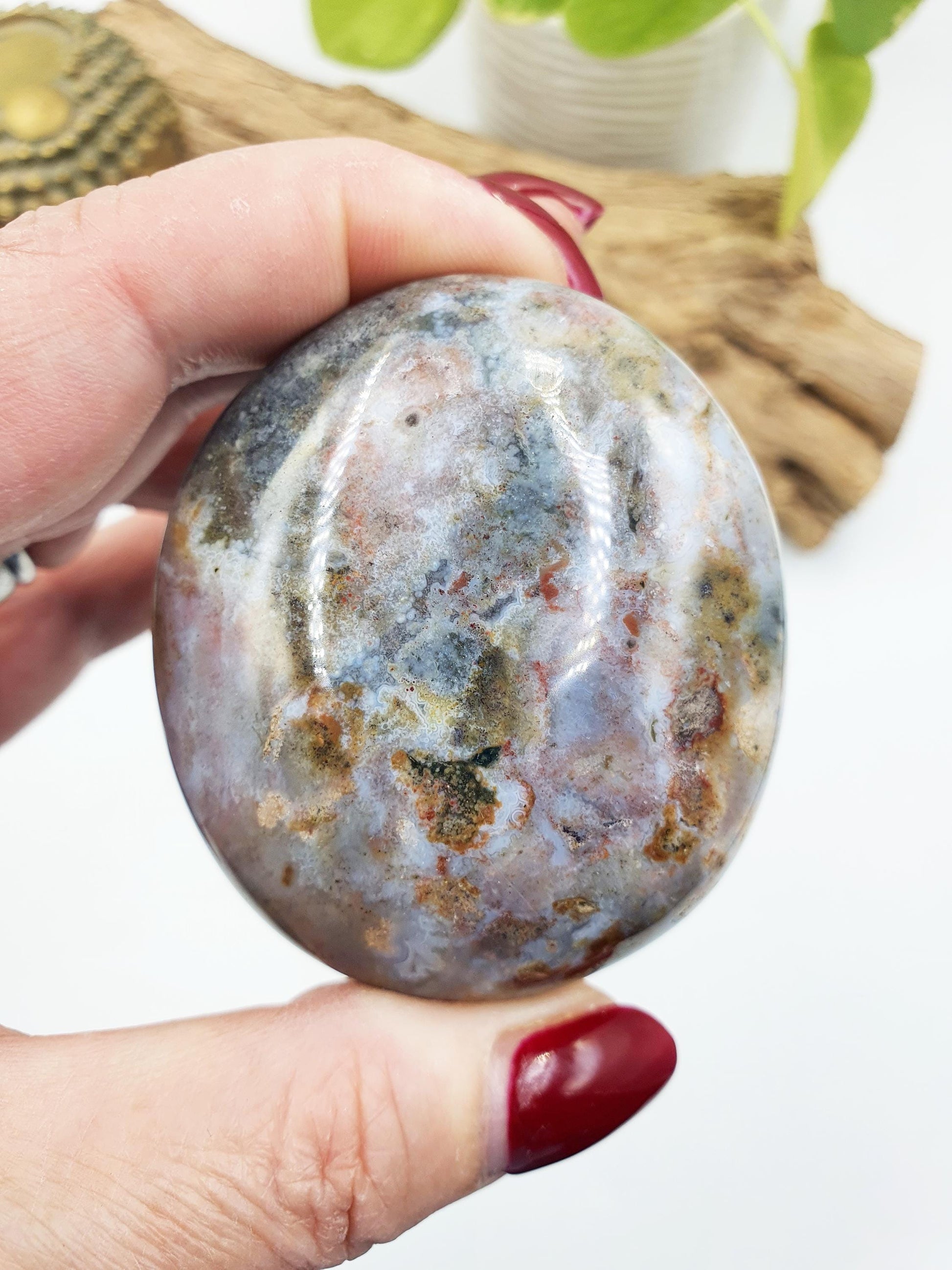 Large Round Ocean Jasper Palm / Ocean Jasper Palm stone / OJ Palm / Meditation Palm / Reiki Crystal Palm - 155g