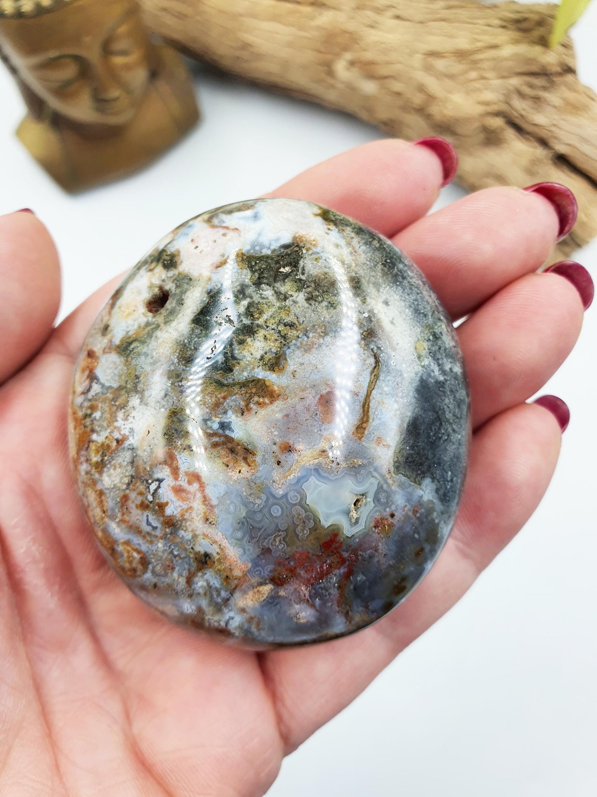 Large Round Ocean Jasper Palm / Ocean Jasper Palm stone / OJ Palm / Meditation Palm / Reiki Crystal Palm - 155g