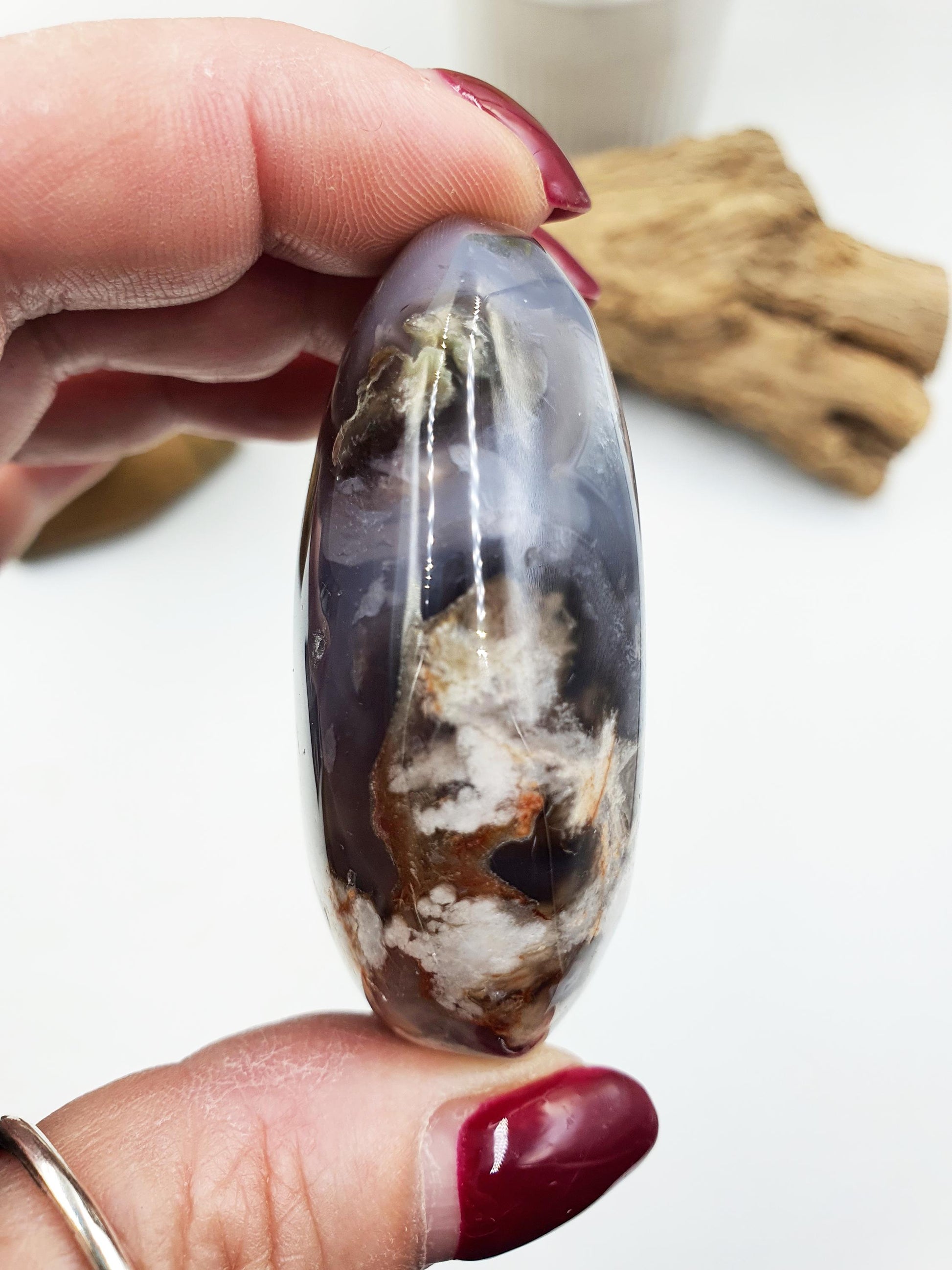 Beautiful Blue Flower Agate Palm / Sakura Agate Palm Stone / Blue Flower Agate Crystal / Meditation Palm / Reiki Crystal Palm - 110g