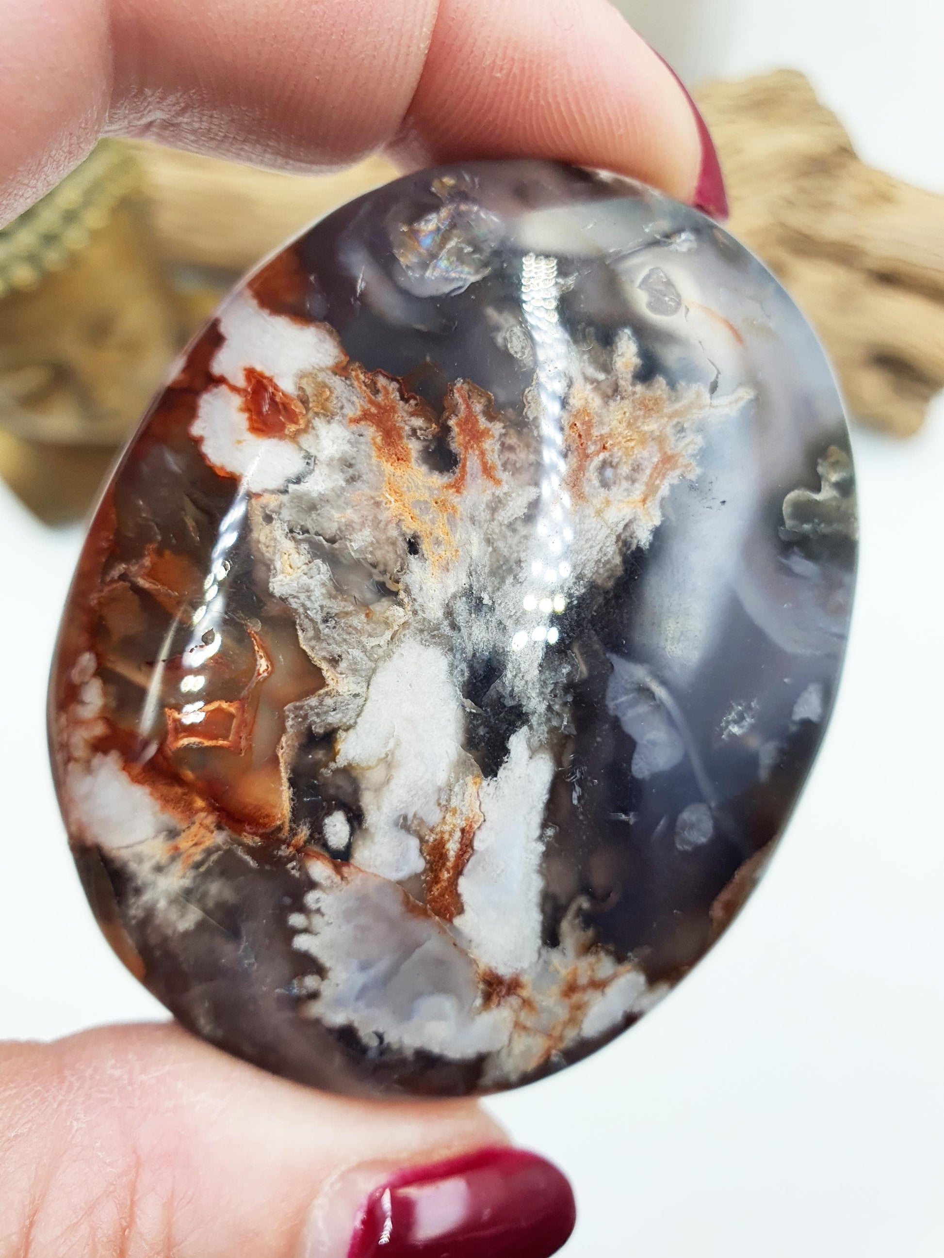 Beautiful Blue Flower Agate Palm / Sakura Agate Palm Stone / Blue Flower Agate Crystal / Meditation Palm / Reiki Crystal Palm - 110g