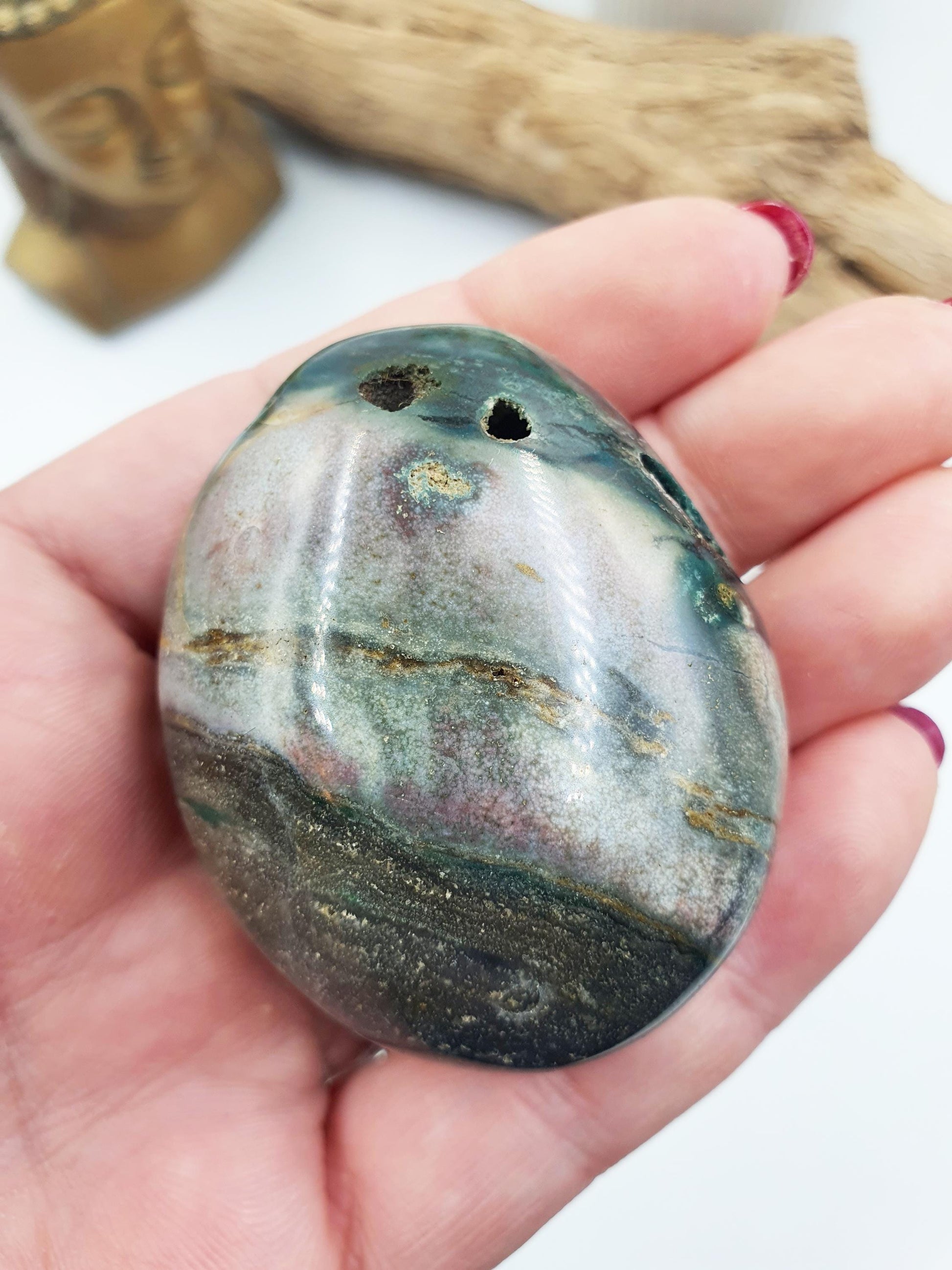 Ocean Jasper Palm / Ocean Jasper Palm stone / OJ Palm / Meditation Palm / Reiki Crystal Palm - 90g