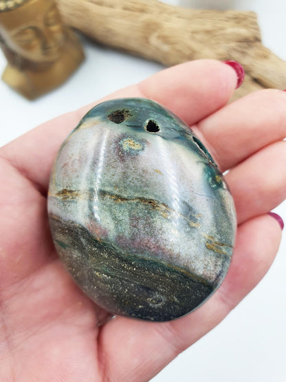 Ocean Jasper Palm / Ocean Jasper Palm stone / OJ Palm / Meditation Palm / Reiki Crystal Palm - 90g