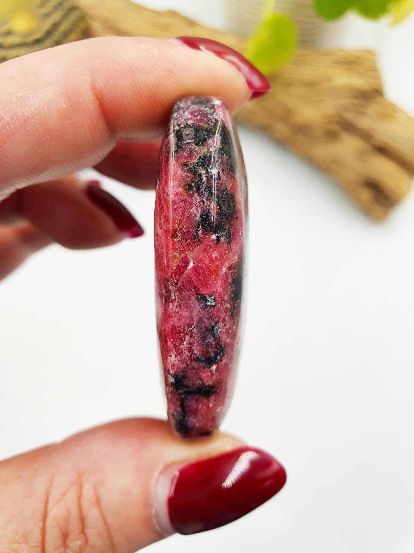 Rhodonite and Tourmaline Palmstone / Rhodonite and Tourmaline Palm / Meditation Palm / Reiki Crystal Palm- 44g