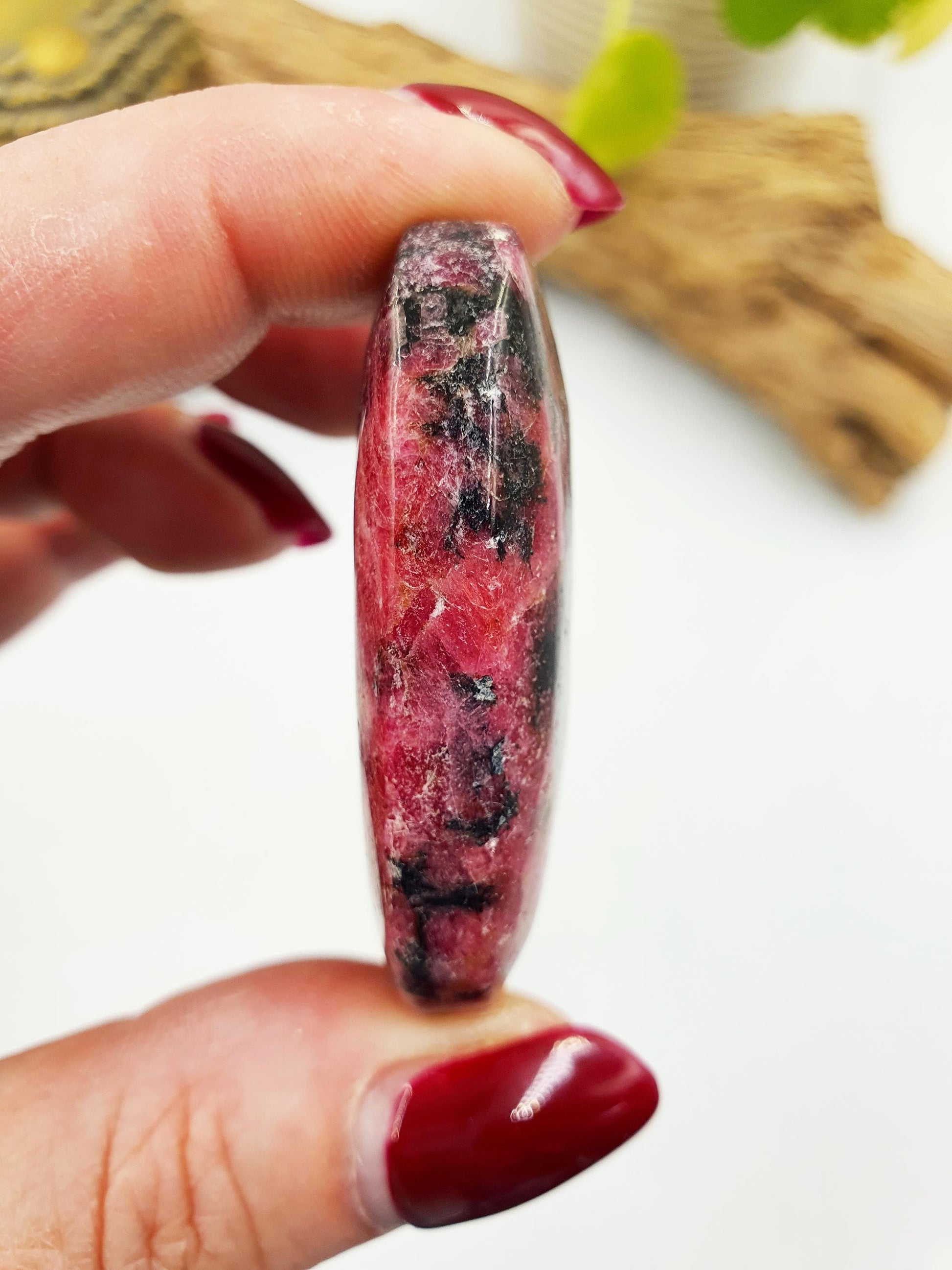 Rhodonite and Tourmaline Palmstone / Rhodonite and Tourmaline Palm / Meditation Palm / Reiki Crystal Palm- 44g