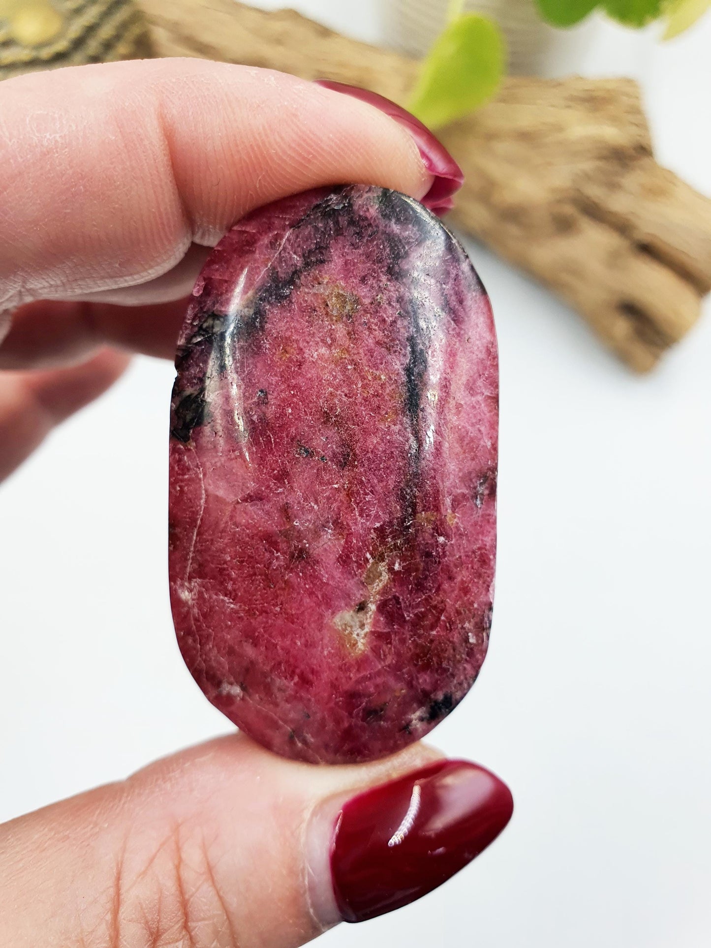 Rhodonite and Tourmaline Palmstone / Rhodonite and Tourmaline Palm / Meditation Palm / Reiki Crystal Palm- 44g