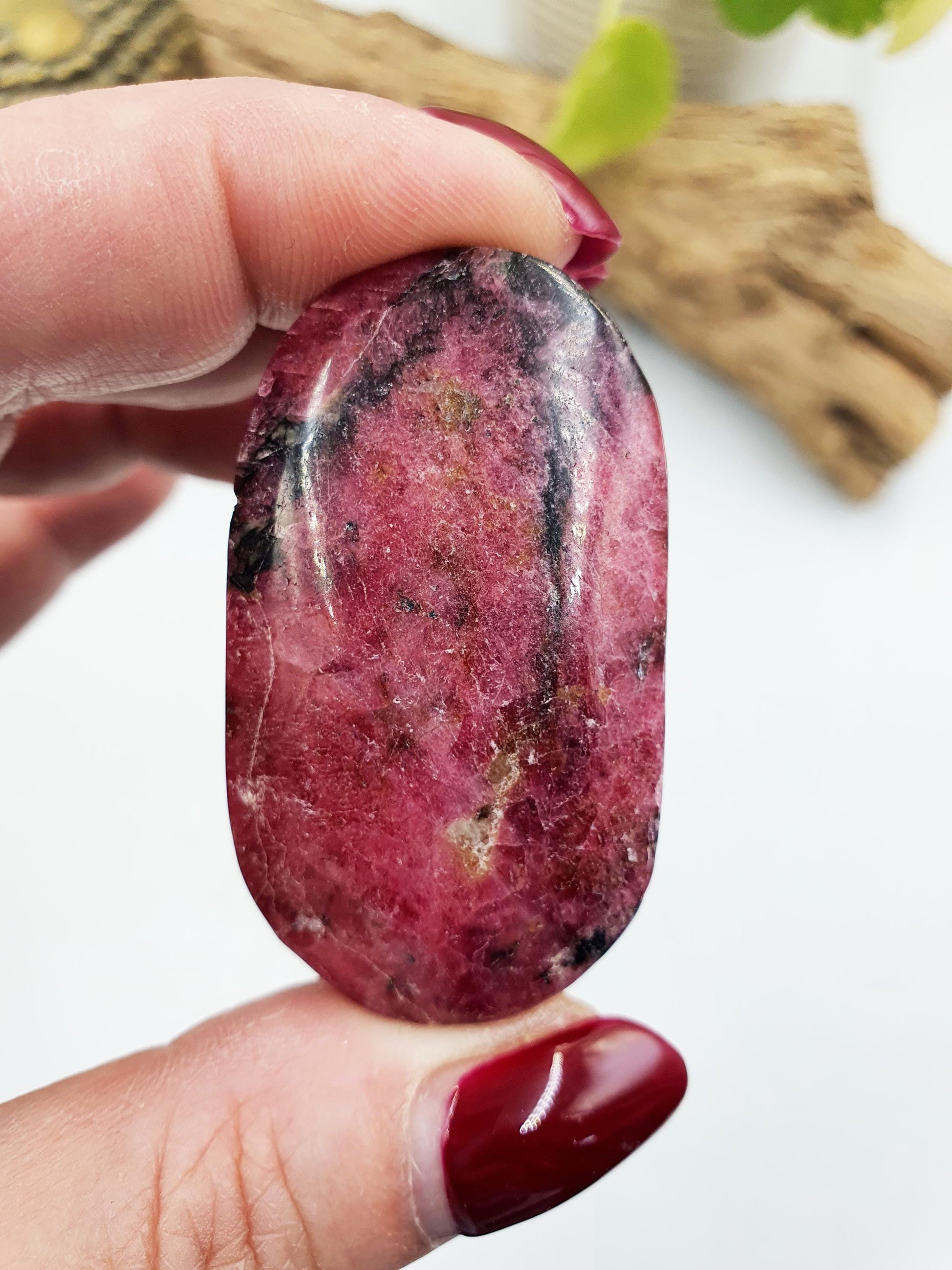 Rhodonite and Tourmaline Palmstone / Rhodonite and Tourmaline Palm / Meditation Palm / Reiki Crystal Palm- 44g