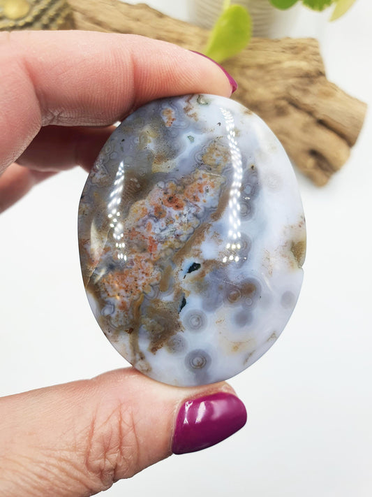 Gorgeous Orbicular Ocean Jasper Palm / Orbicular OJ Palm Stone / High Grade OJ Palm / OJ Collectors Crystal - 80g