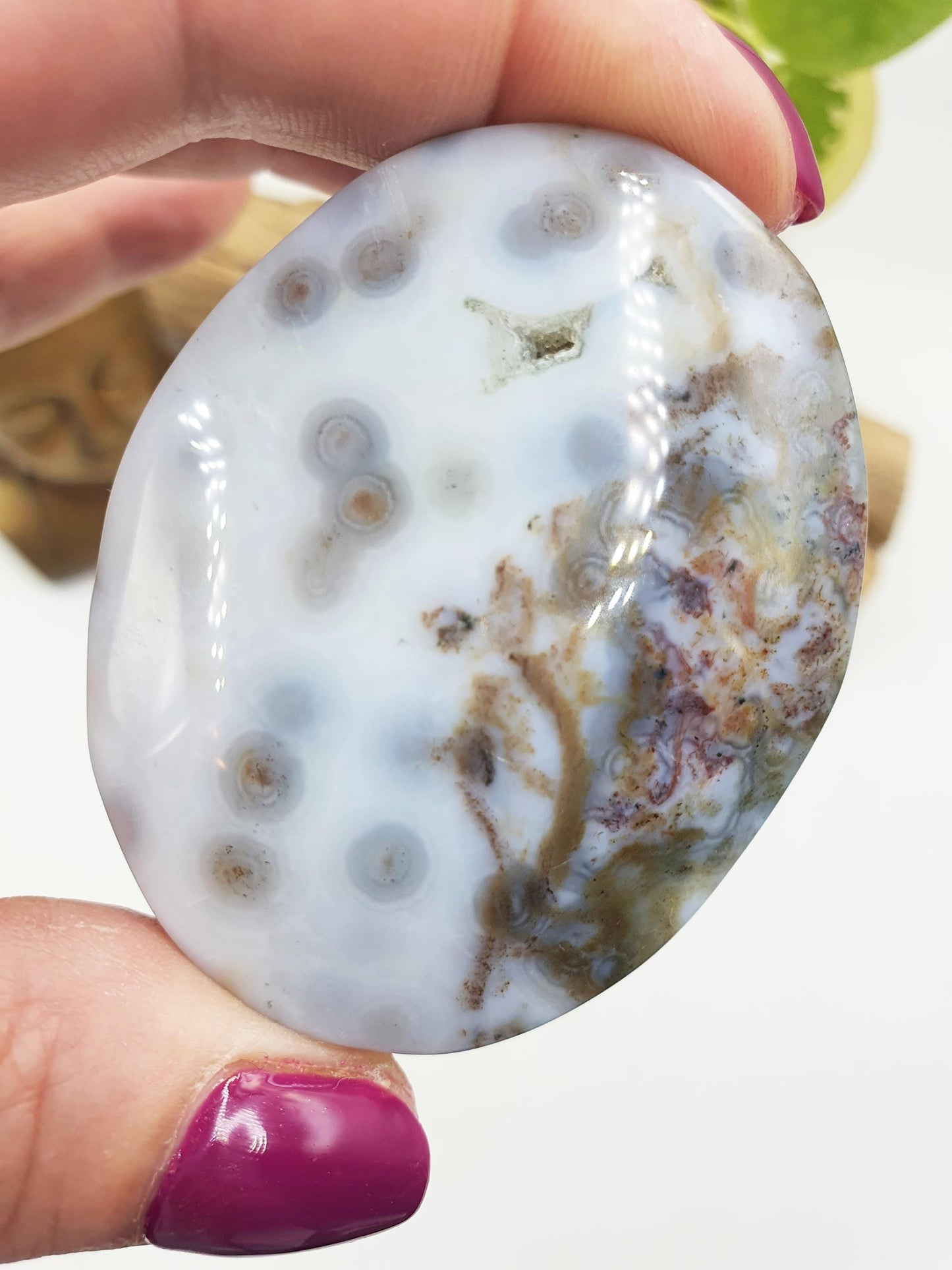 Gorgeous Orbicular Ocean Jasper Palm / Orbicular OJ Palm Stone / High Grade OJ Palm / OJ Collectors Crystal - 80g