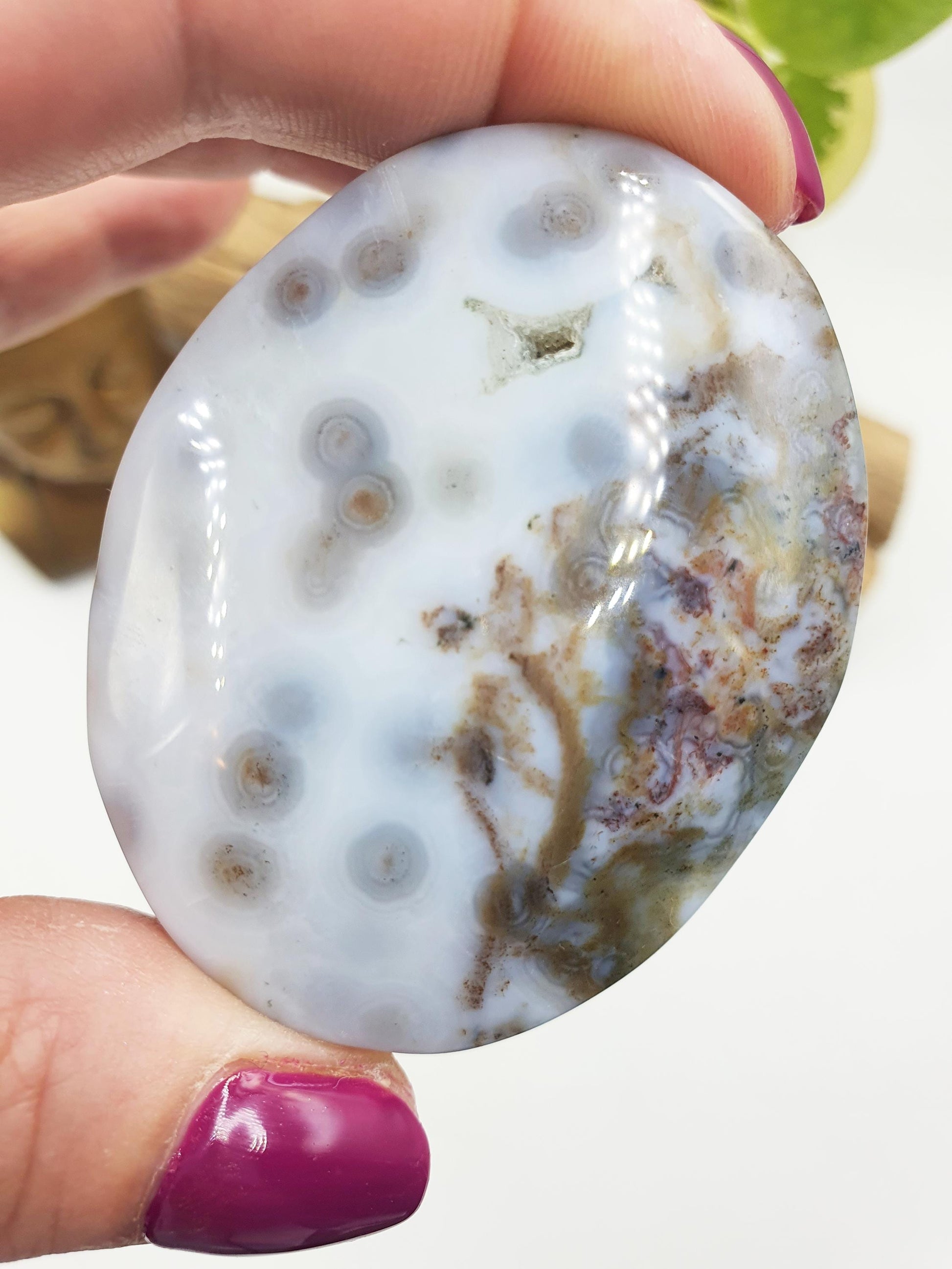 Gorgeous Orbicular Ocean Jasper Palm / Orbicular OJ Palm Stone / High Grade OJ Palm / OJ Collectors Crystal - 80g