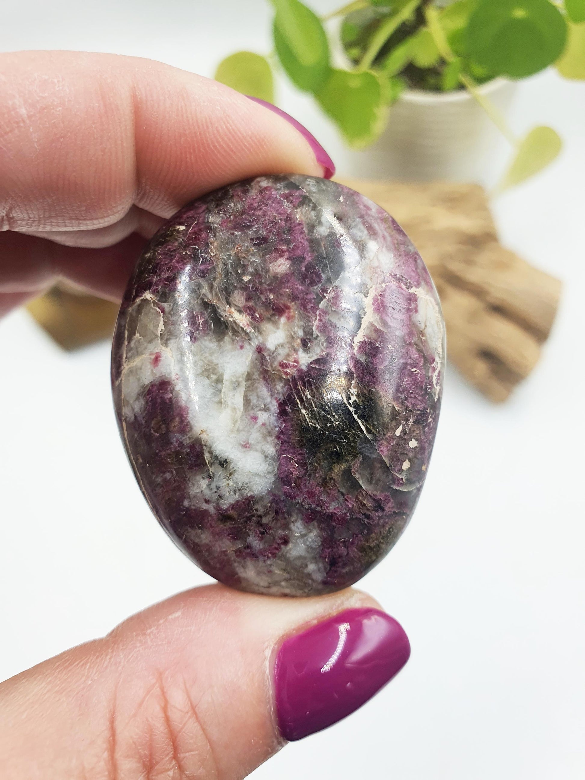 Cute Little Plum Tourmaline Palm / Plum Blossom Tourmaline Palm Stone / Pocket Stone / Meditation Palm - 55g